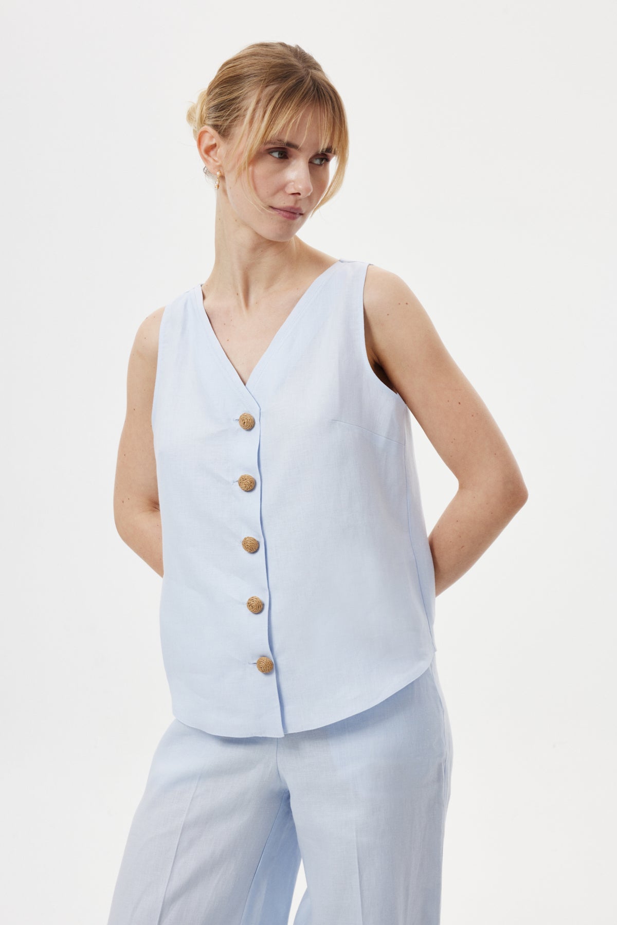 Düğmeli Soft Bluz MAVİ