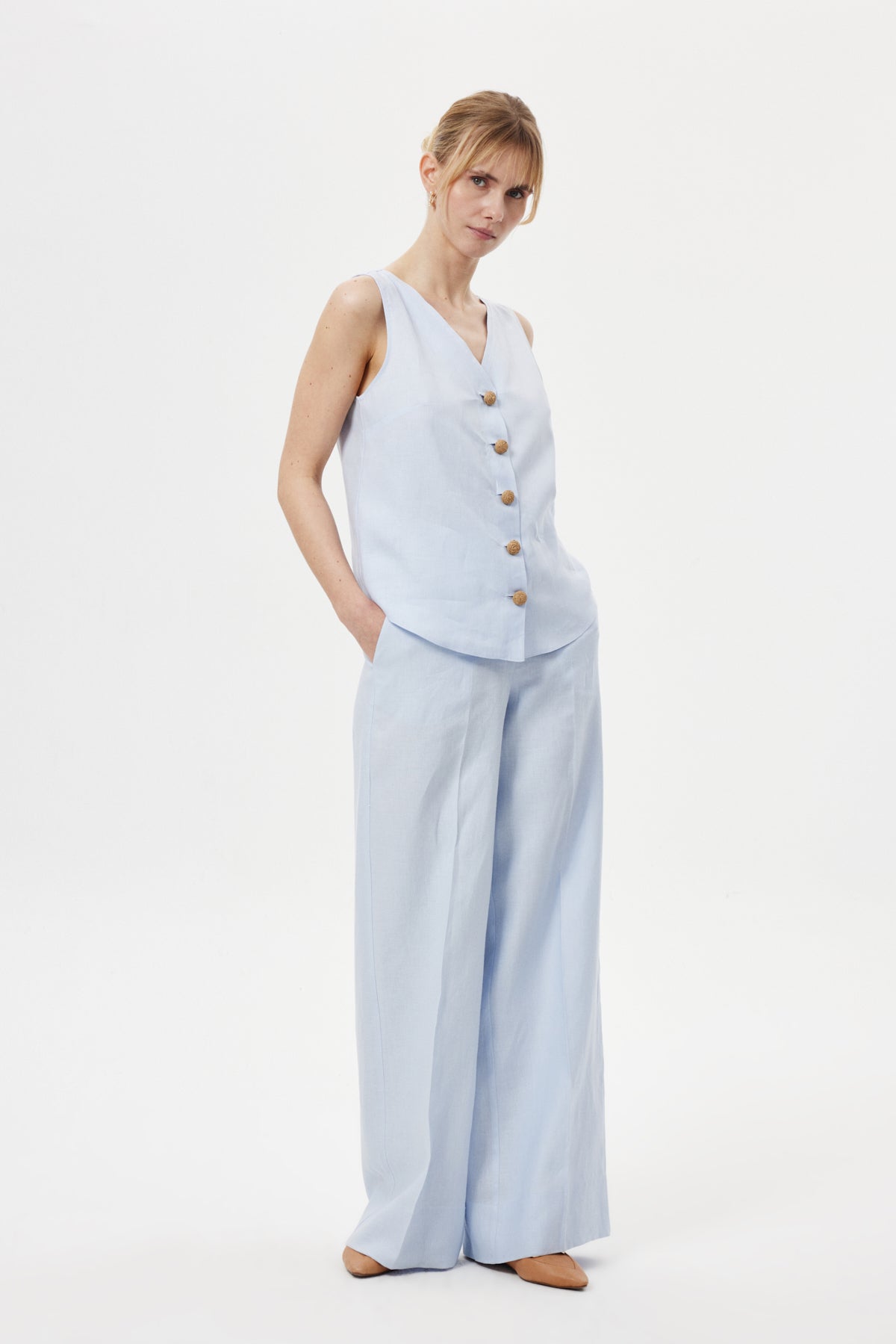 Düğmeli Soft Bluz MAVİ