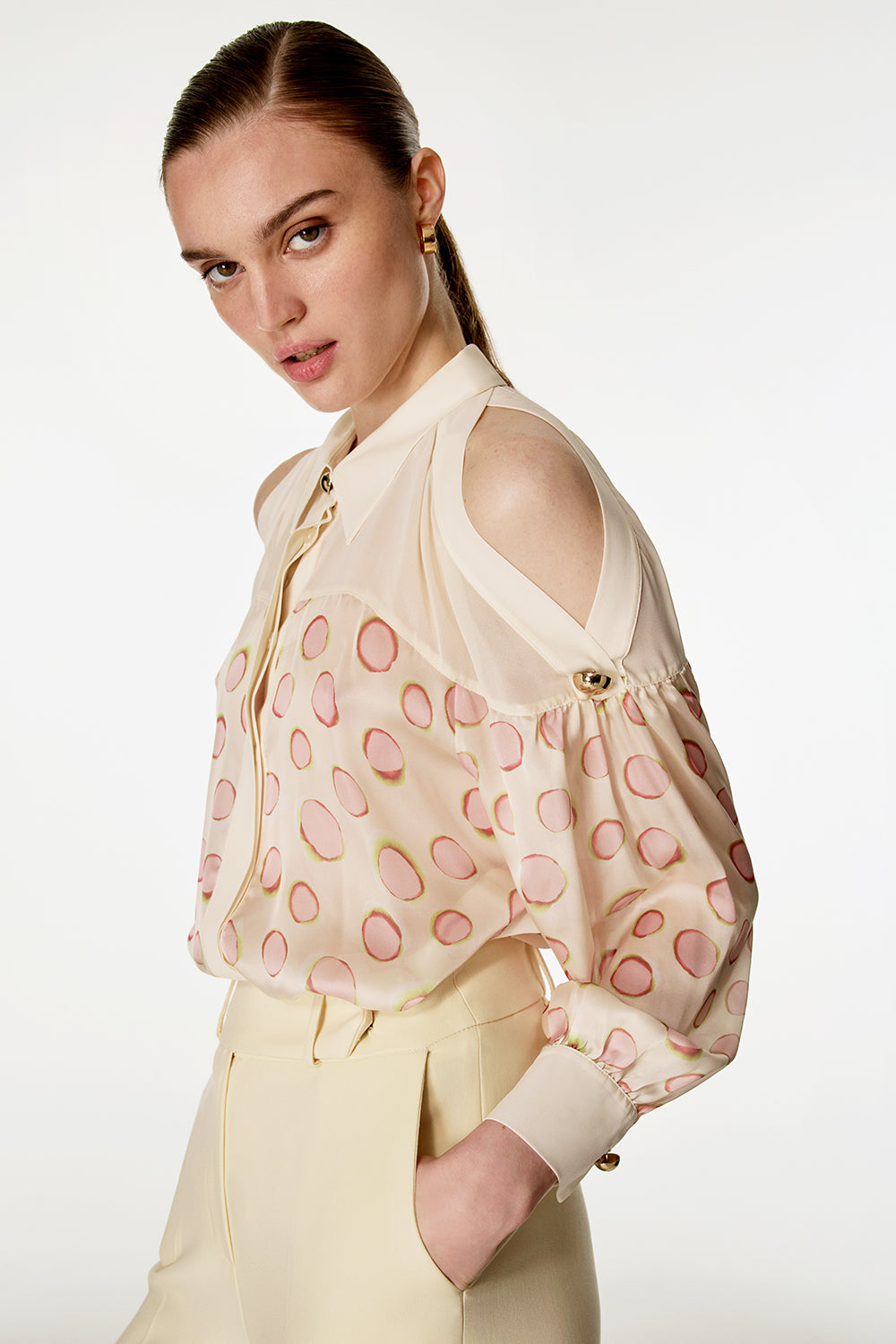 Omuzu Açık Desenli Gömlek PEMBE