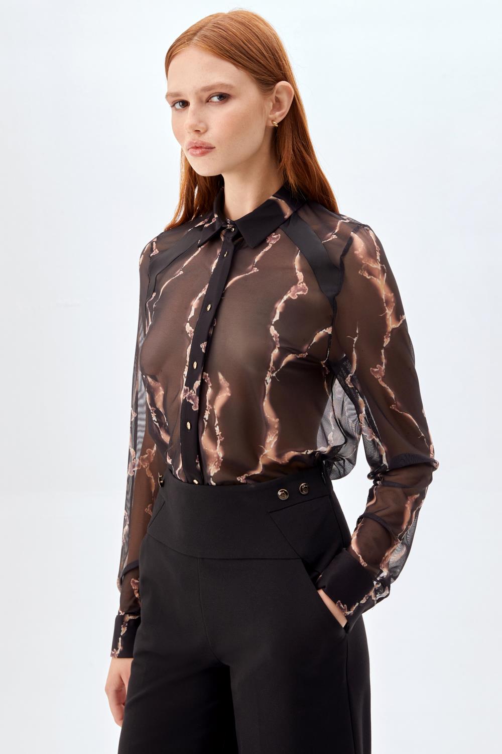 Bol Kesim Yüksek Bel Likralı Kumaş Pantolon SİYAH