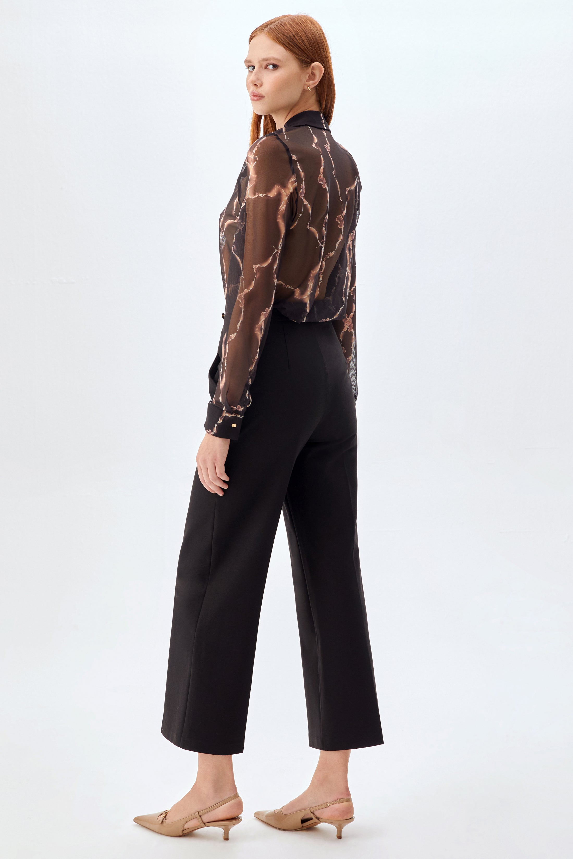 Bol Kesim Yüksek Bel Likralı Kumaş Pantolon SİYAH