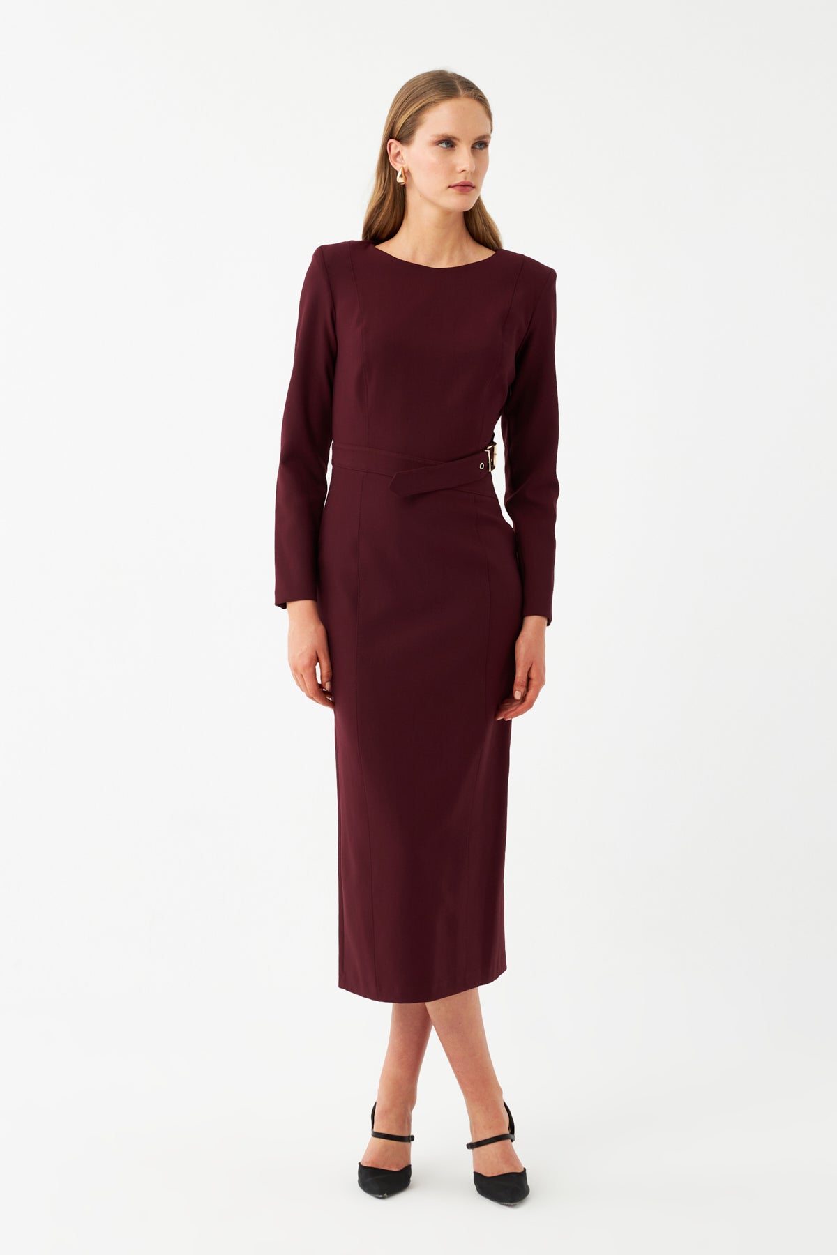 Kuşak Detaylı Maxi Elbise