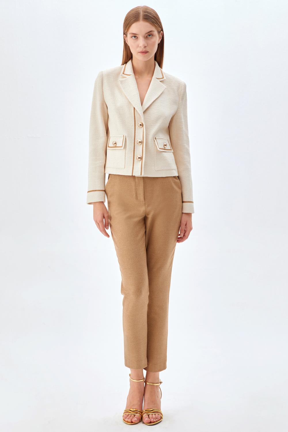 Camel Biyeli, Gold Düğmeli Kadın Ceket EKRU