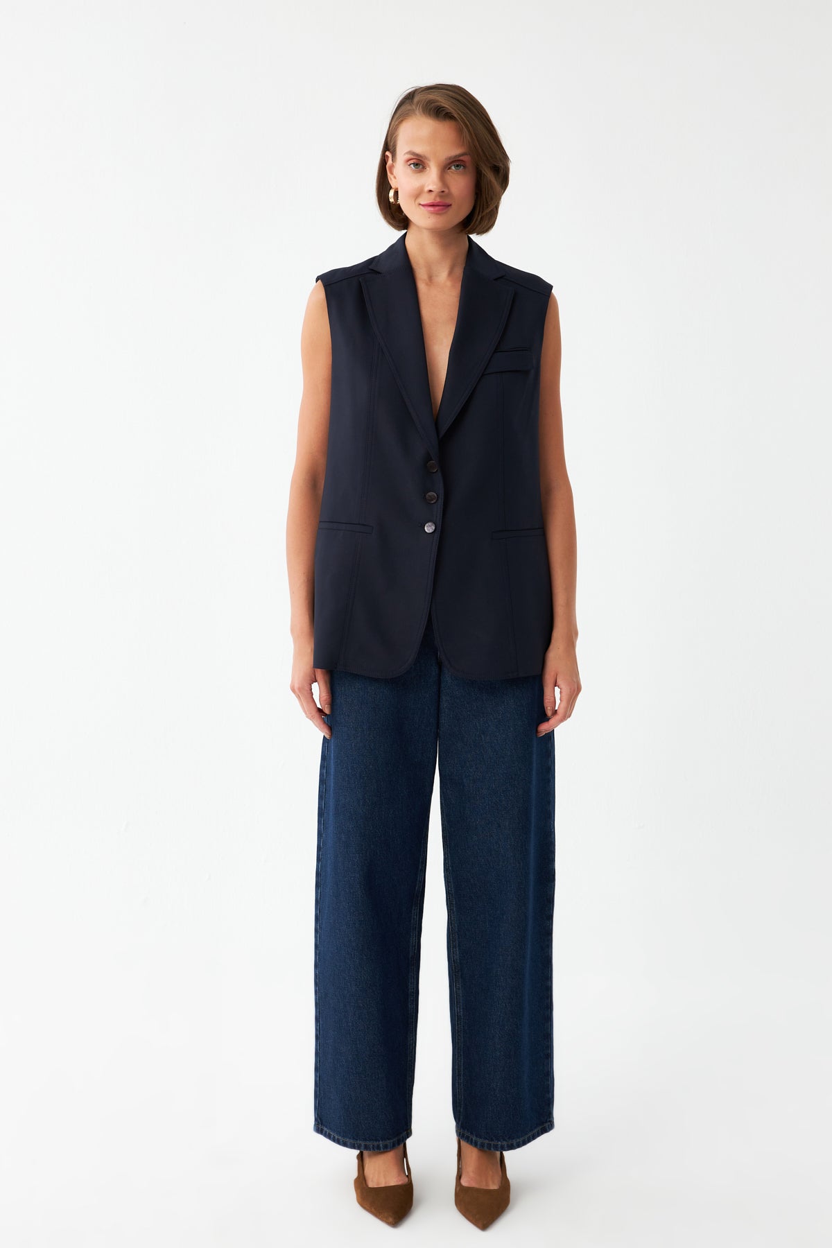 Kolsuz Lacivert Blazer Yelek