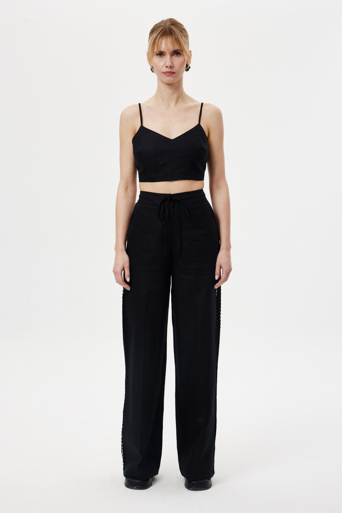 Cut-Out Keten Pantolon SİYAH