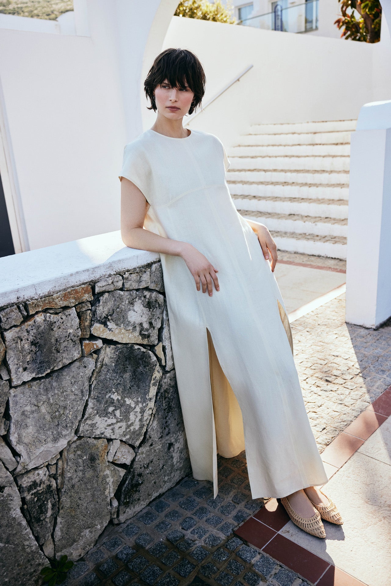 Yırtmaçlı Keten Elbise