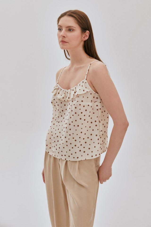 Fırfır Detaylı Puanlı Bluz BEJ-KAHVE
