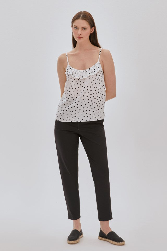 Fırfır Detaylı Puanlı Bluz BEYAZ-SİYAH