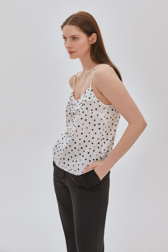 Fırfır Detaylı Puanlı Bluz BEYAZ-SİYAH