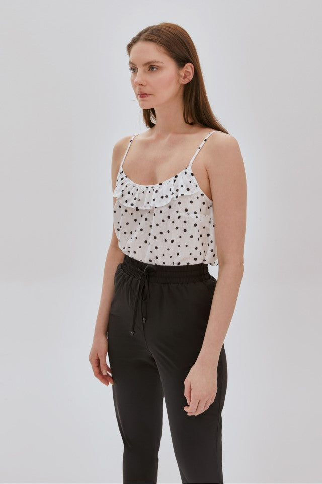 Fırfır Detaylı Puanlı Bluz BEYAZ-SİYAH