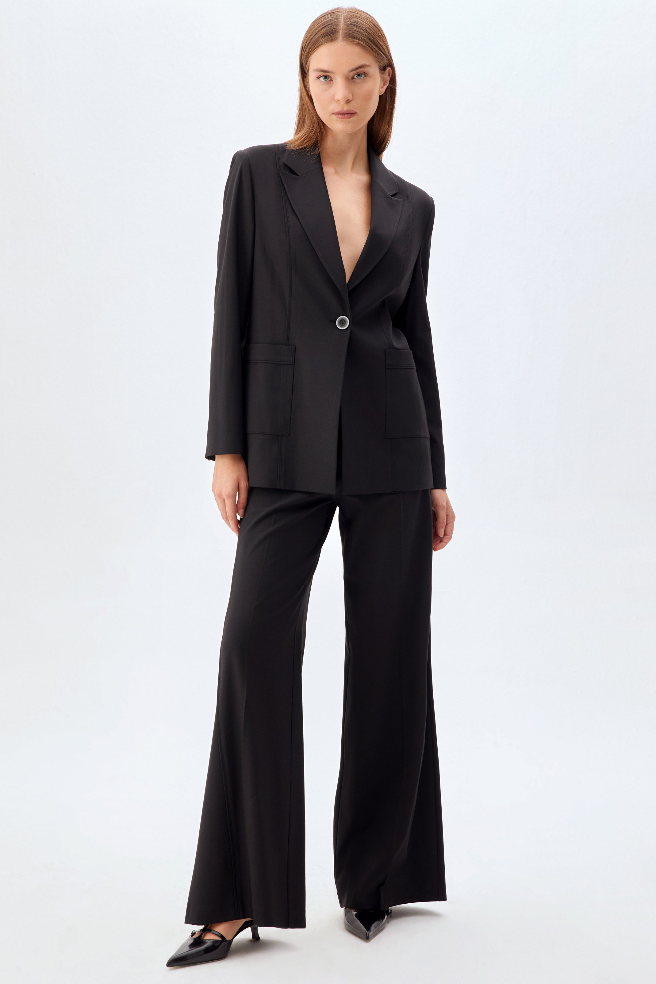 Geniş Paça Pantolon Ceket Takım SİYAH