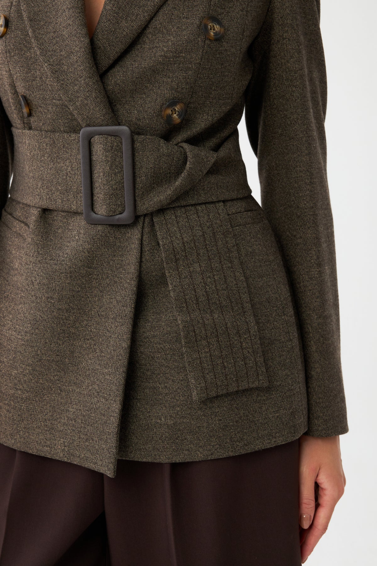 Kadın Kuşaklı Kruvaze Blazer Ceket