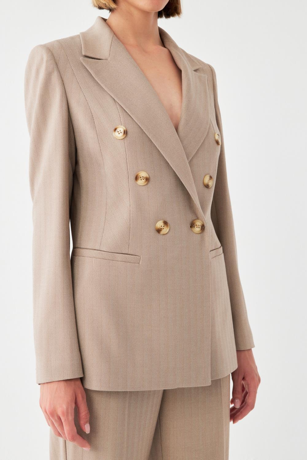 Klapa Çizgili Takım Elbise BEJ