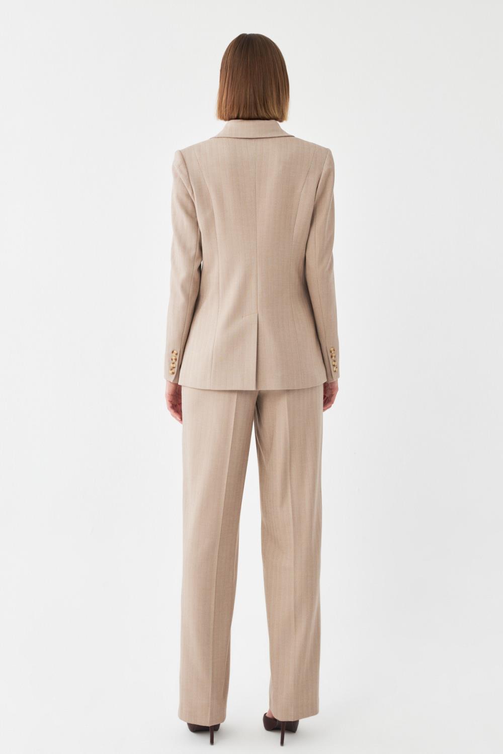 Klapa Çizgili Takım Elbise BEJ