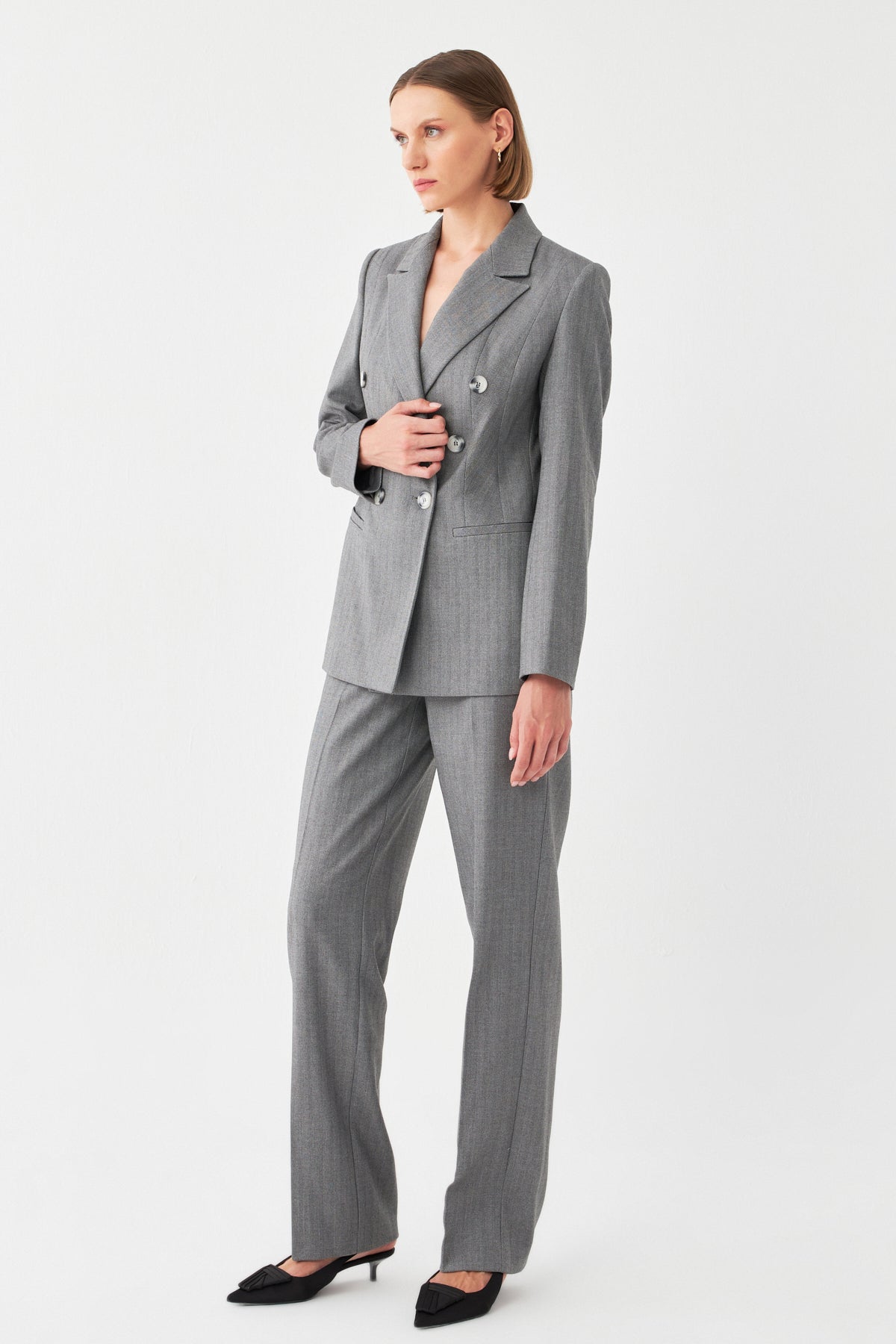 Klapa Çizgili Takım Elbise GRİ
