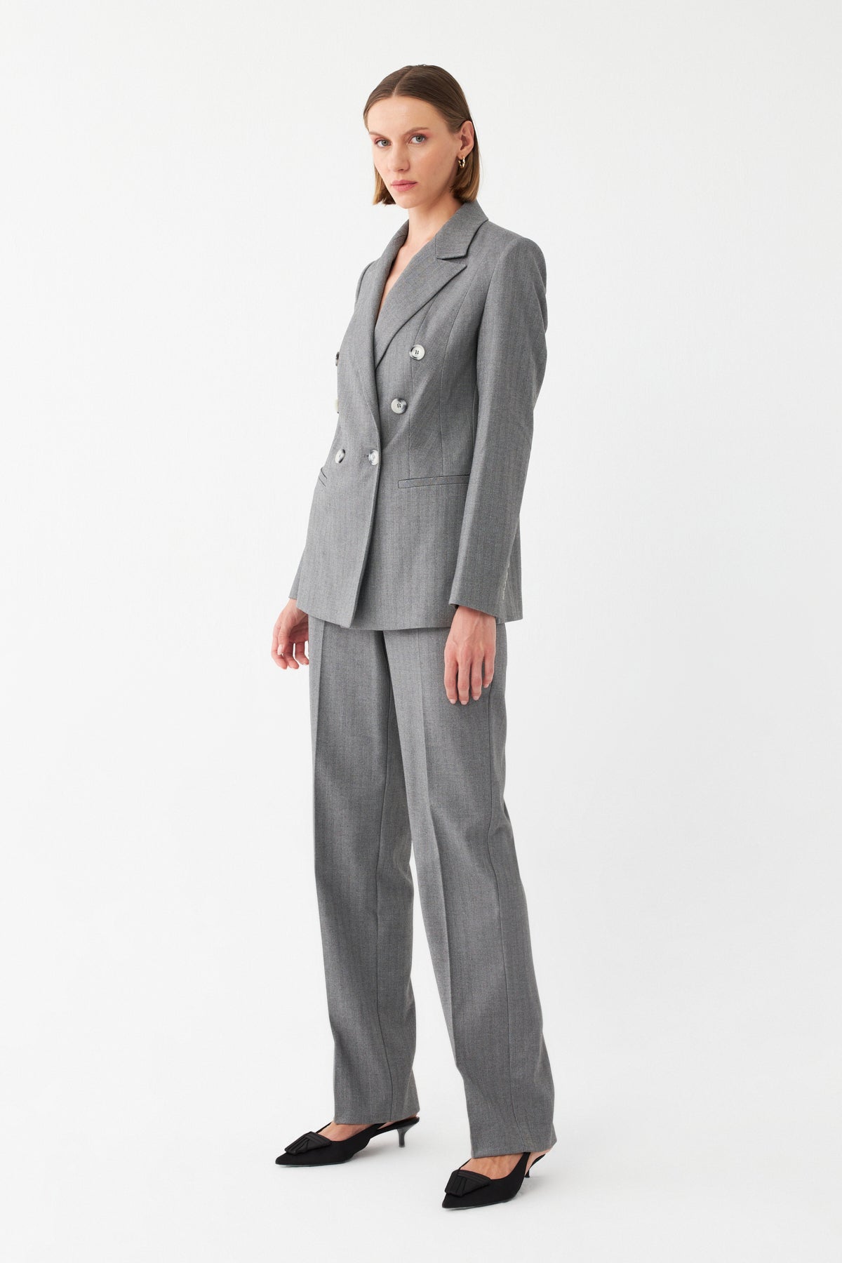 Klapa Çizgili Takım Elbise GRİ