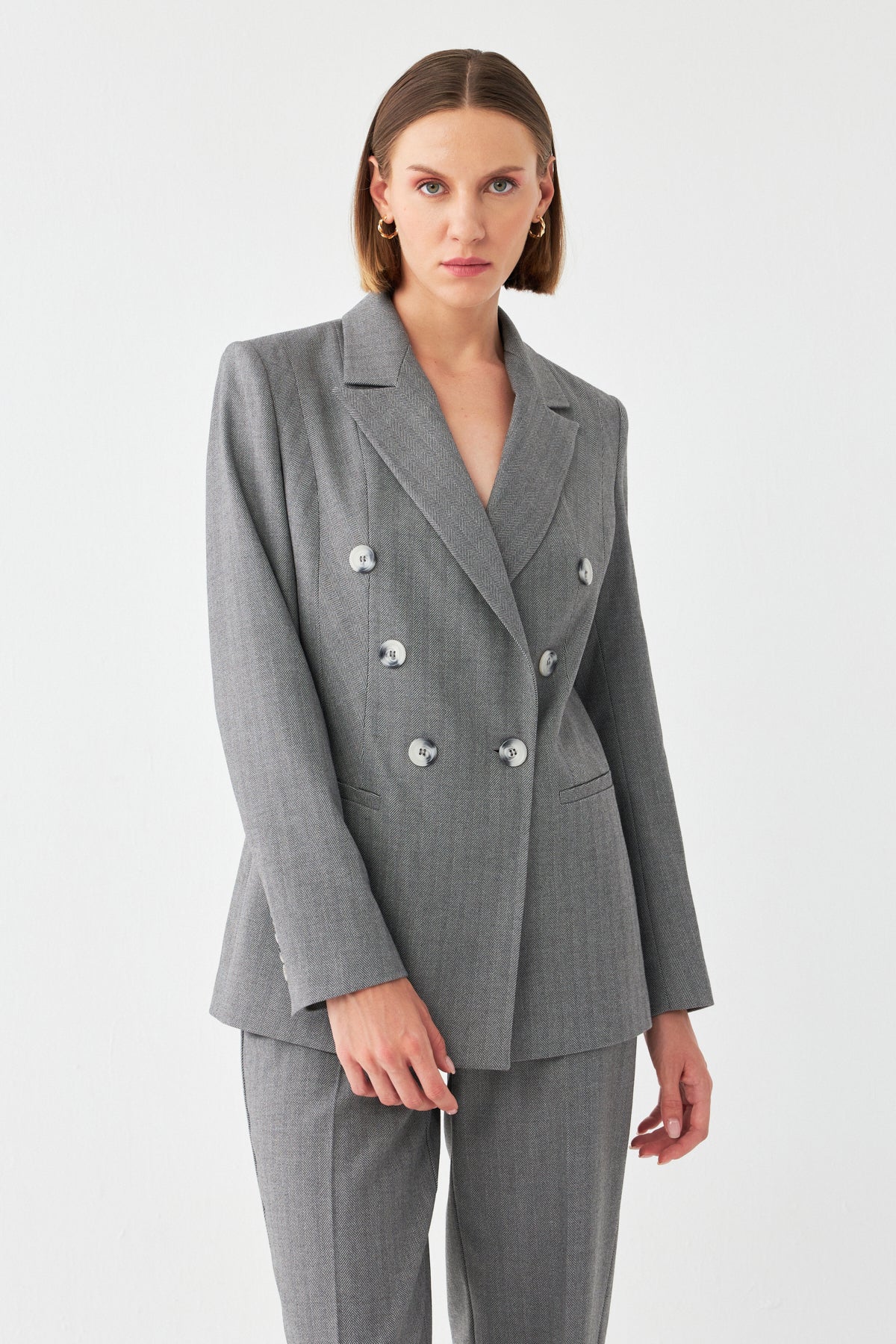 Klapa Çizgili Takım Elbise GRİ