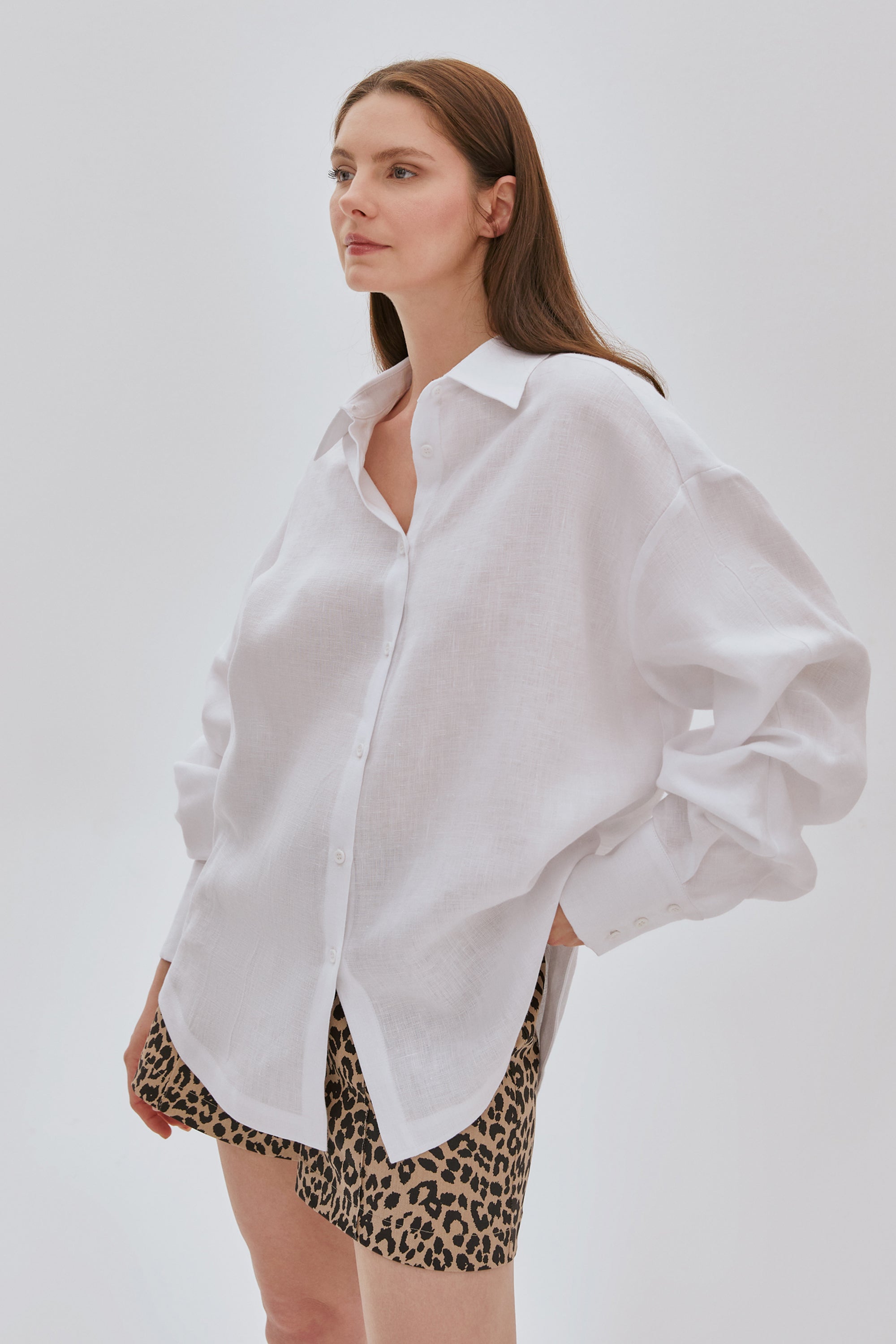 Kol Detaylı Oversize Keten Gömlek