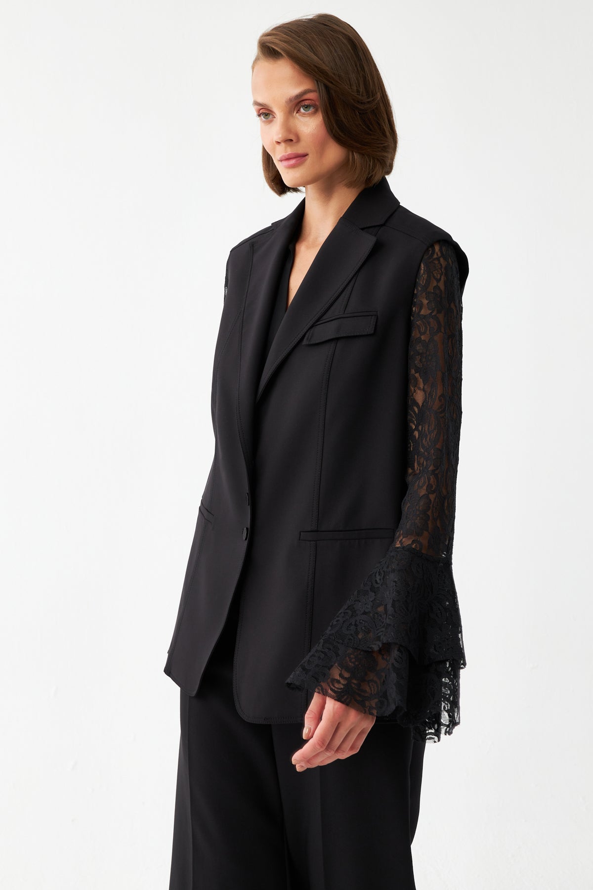 Kolsuz Siyah Blazer Yelek