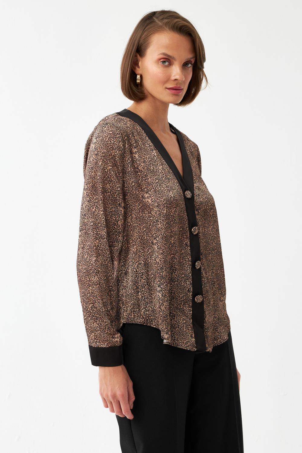 Leoparlı V Yaka Bluz