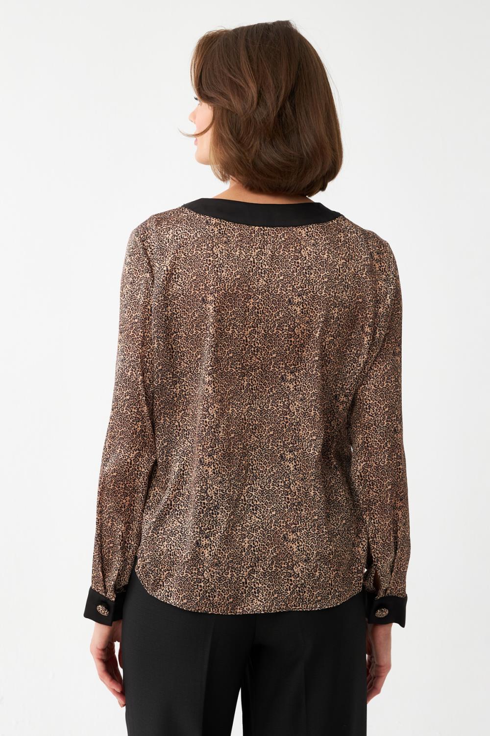 Leoparlı V Yaka Bluz