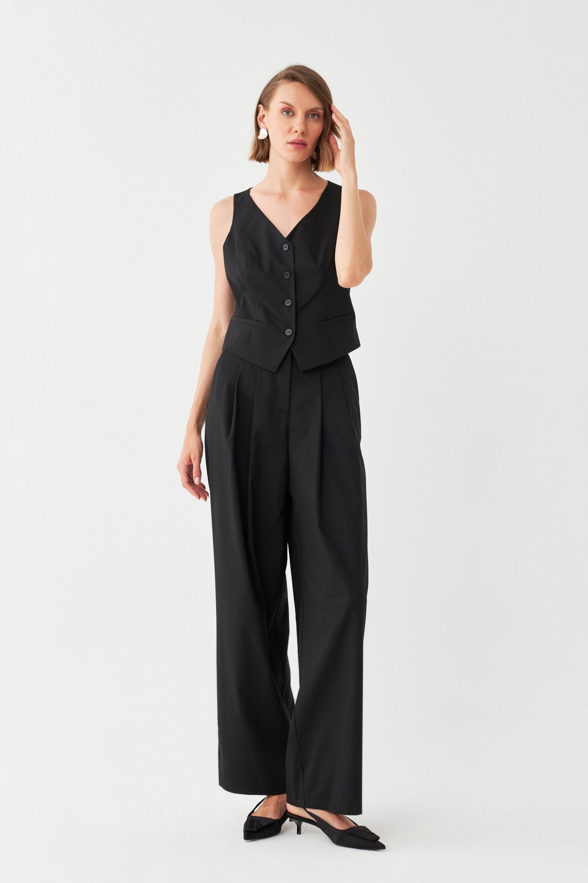 Palazzo Pantolon Yelek Takım SİYAH