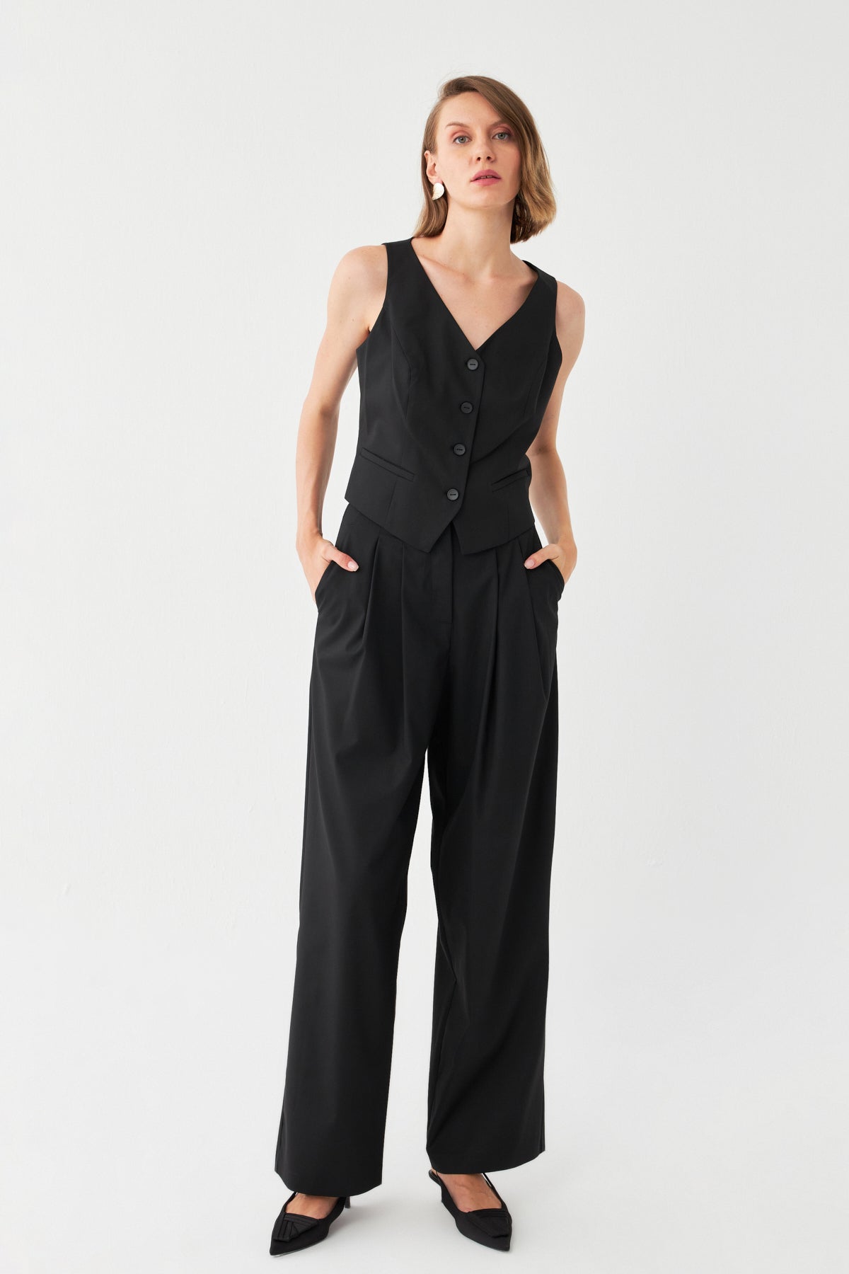 Palazzo Pantolon Yelek Takım SİYAH