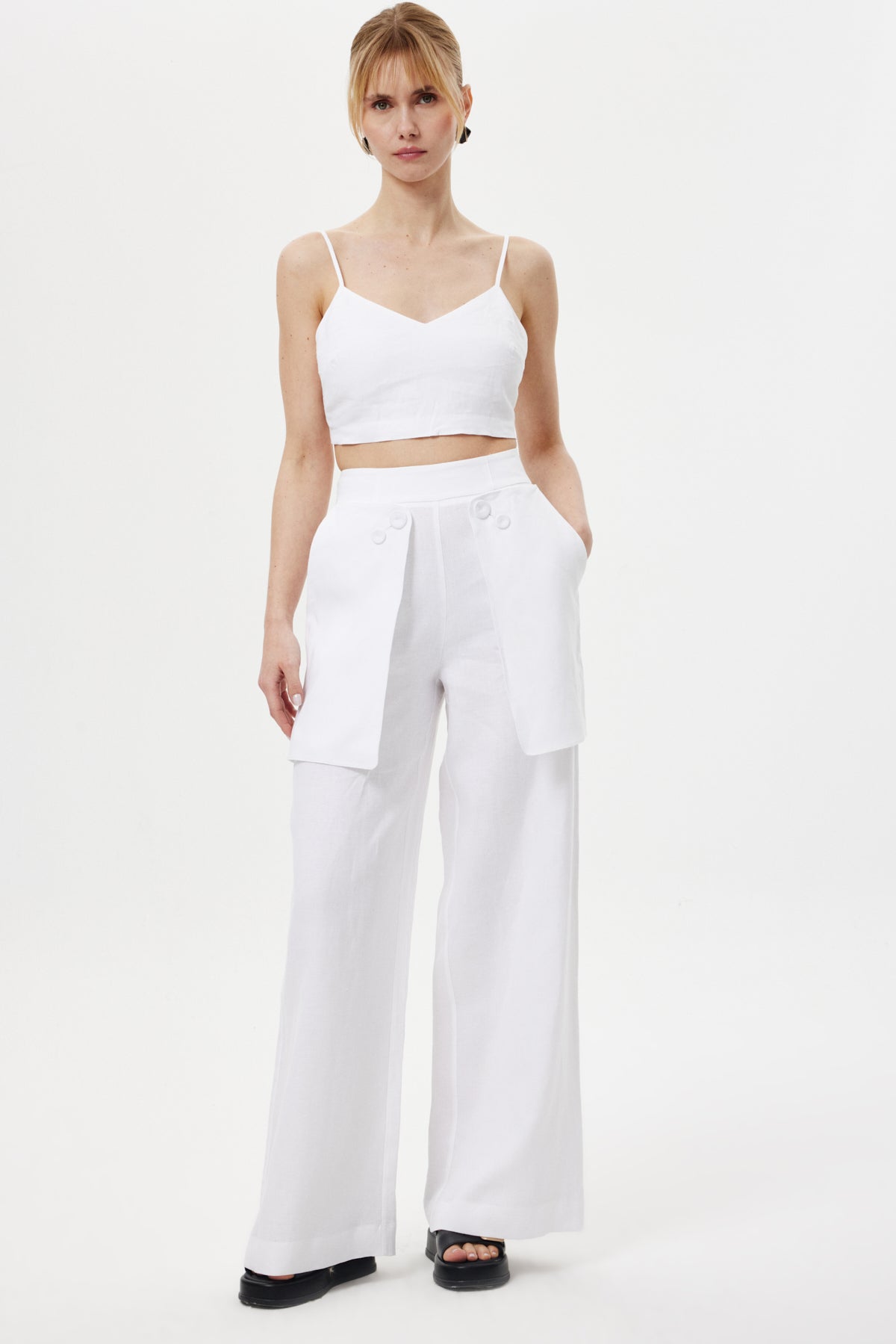 Cep Detaylı Keten Pantolon