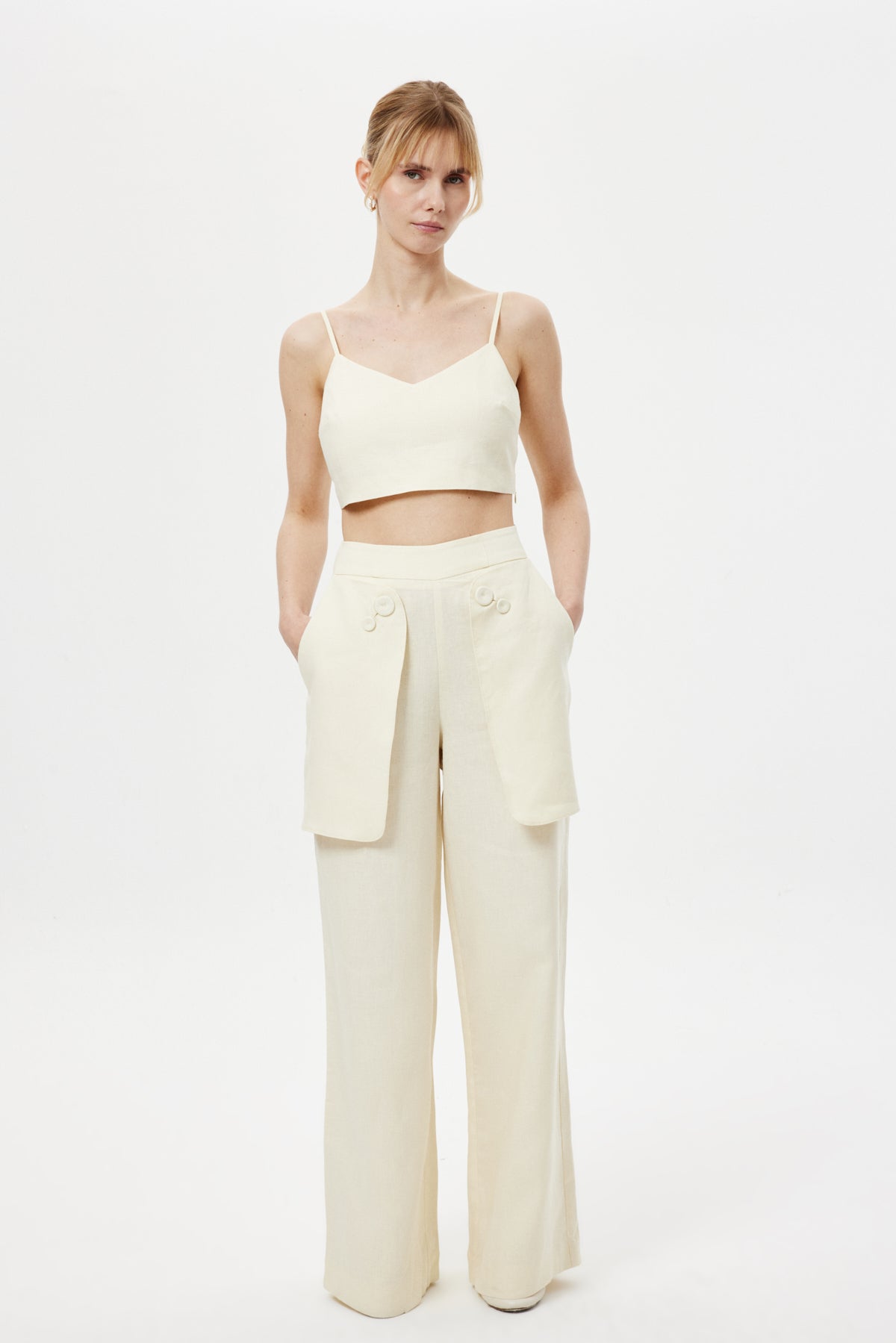 Cep Detaylı Keten Pantolon