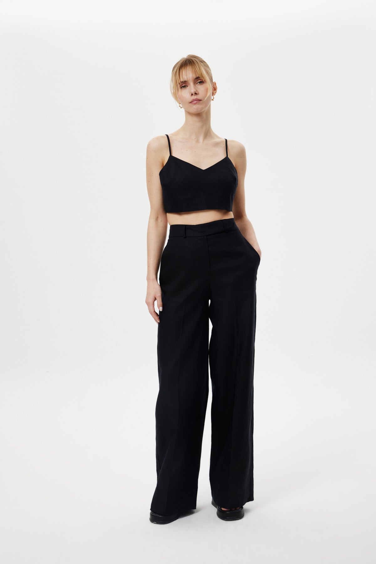 Loose-Fit Keten Pantolon SİYAH