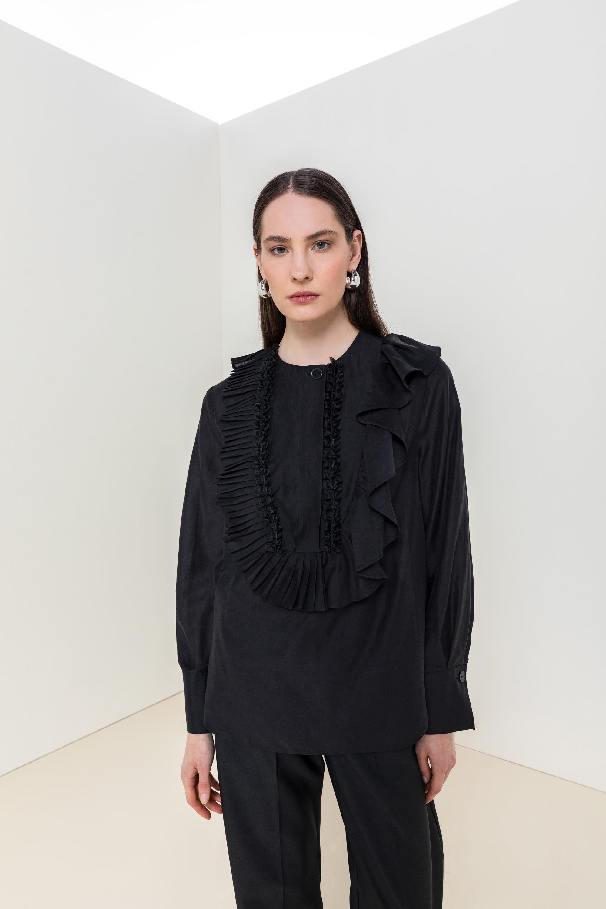 PLİSELİ FIRFIR DETAYLI BLUZ 26W10823