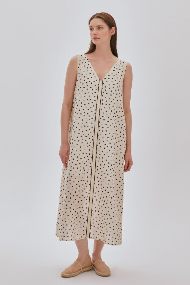 Şerit Detaylı Elbise Bej-Siyah