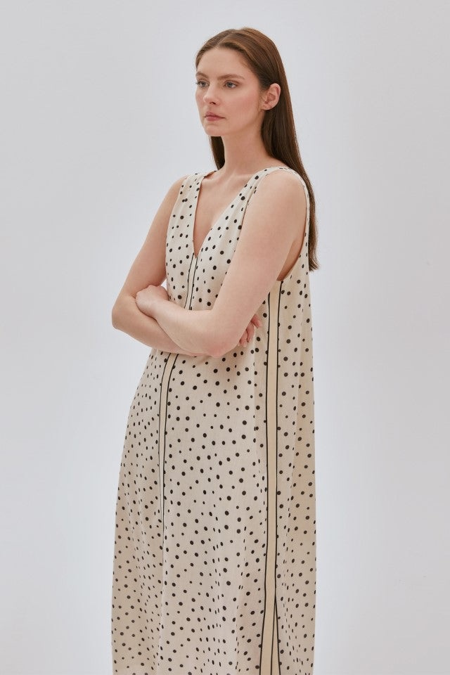 Şerit Detaylı Elbise Bej-Siyah