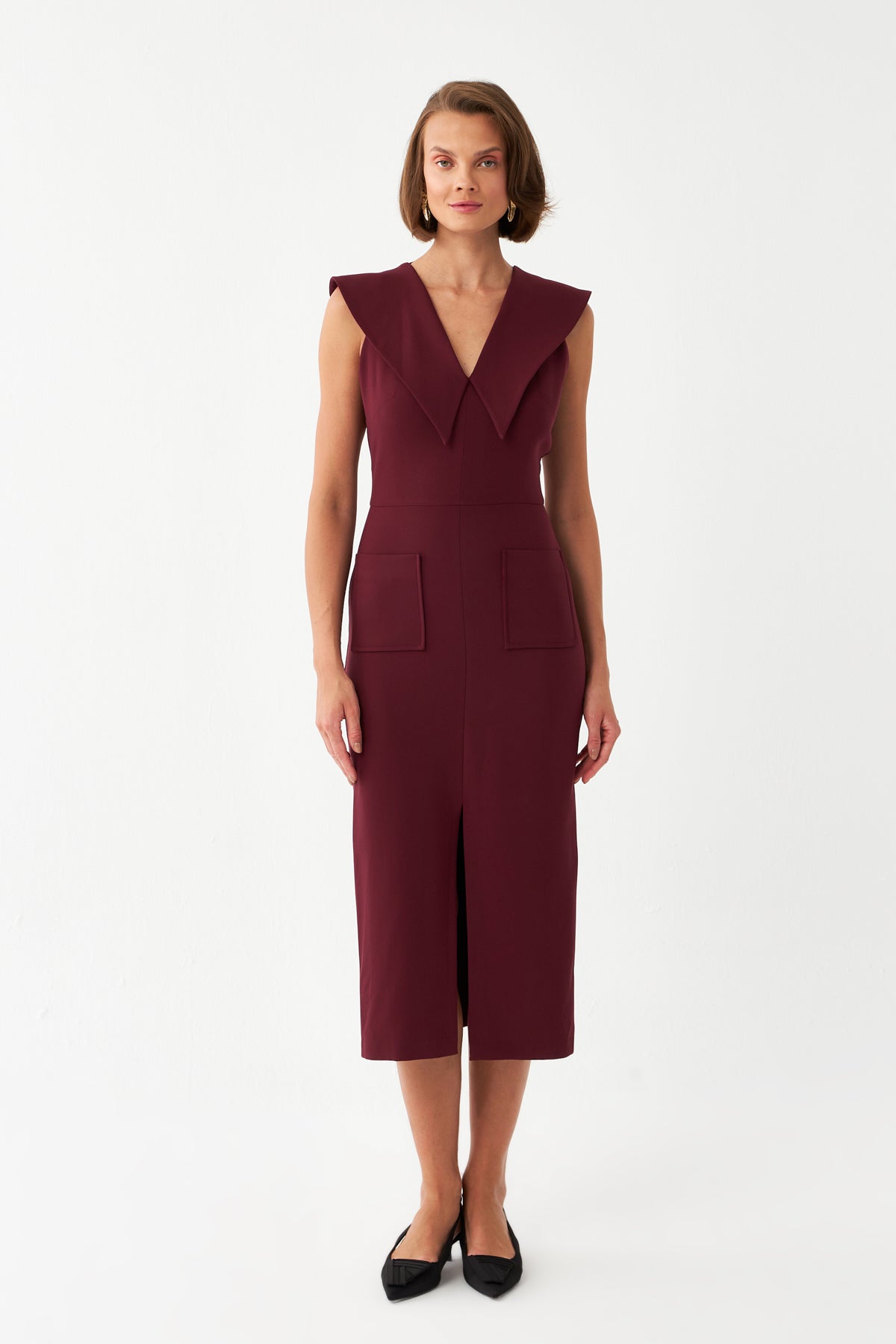 Sırt Dekolteli Midi Elbise BORDO