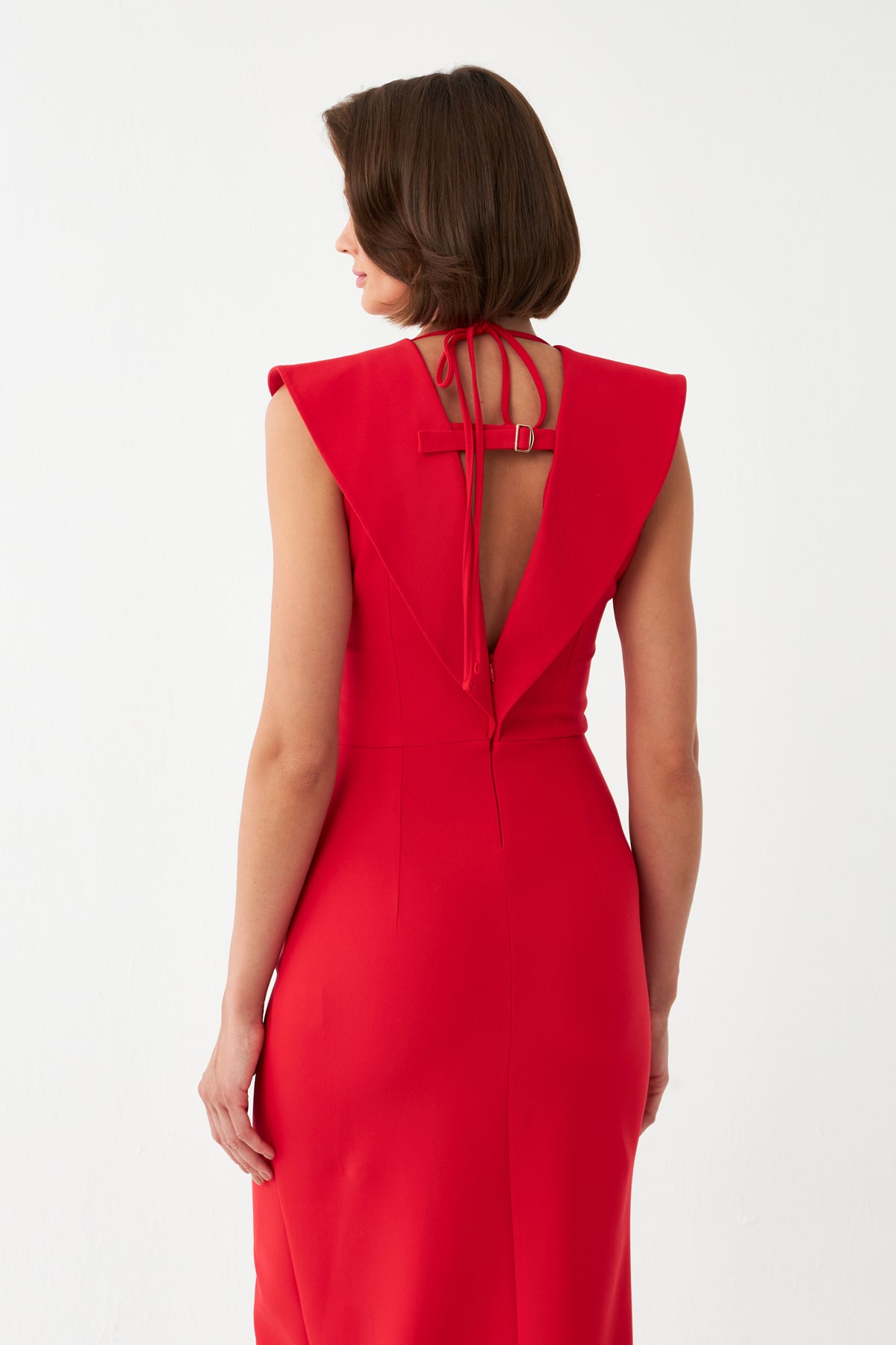 Sırt Dekolteli Midi Elbise KIRMIZI