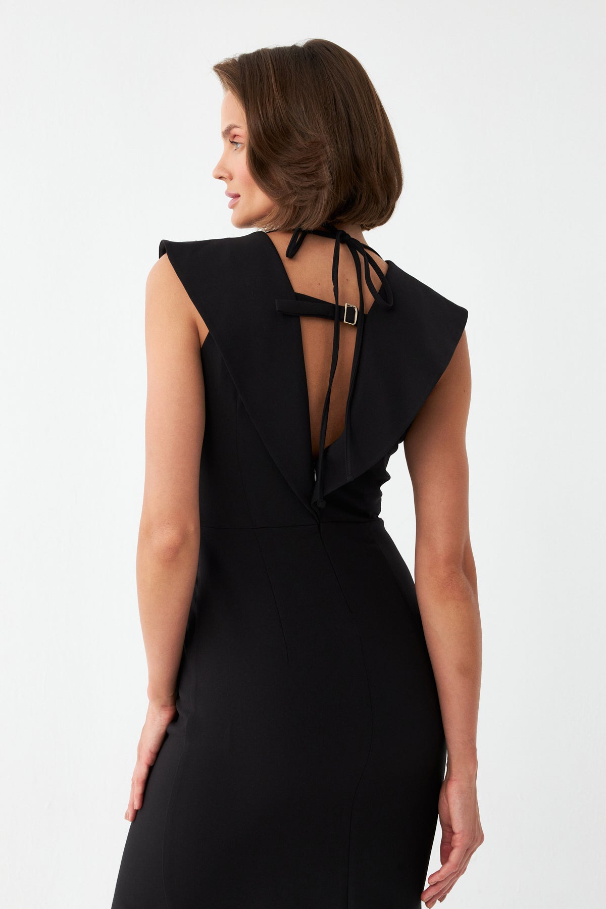 Sırt Dekolteli Midi Elbise SİYAH