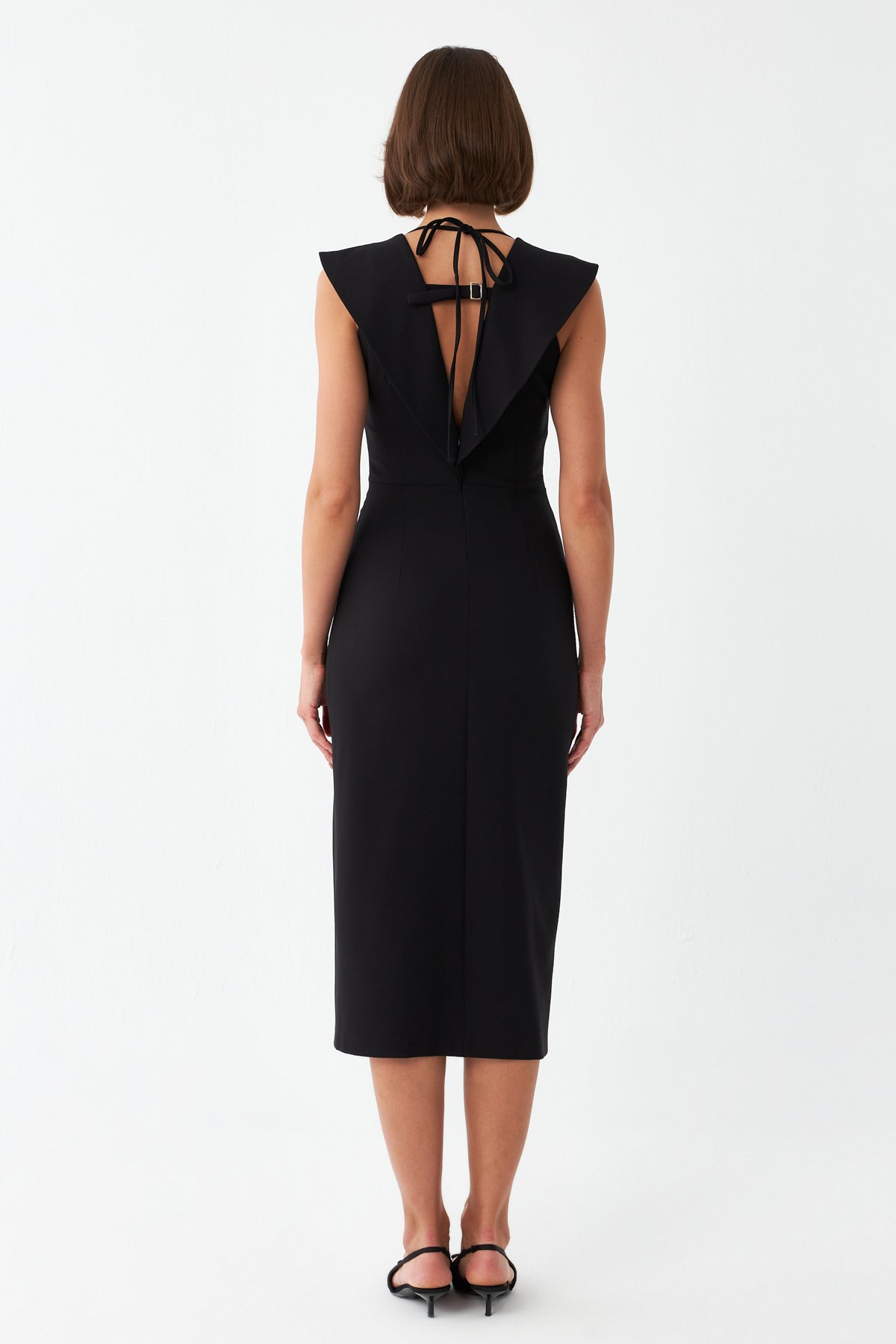 Sırt Dekolteli Midi Elbise SİYAH