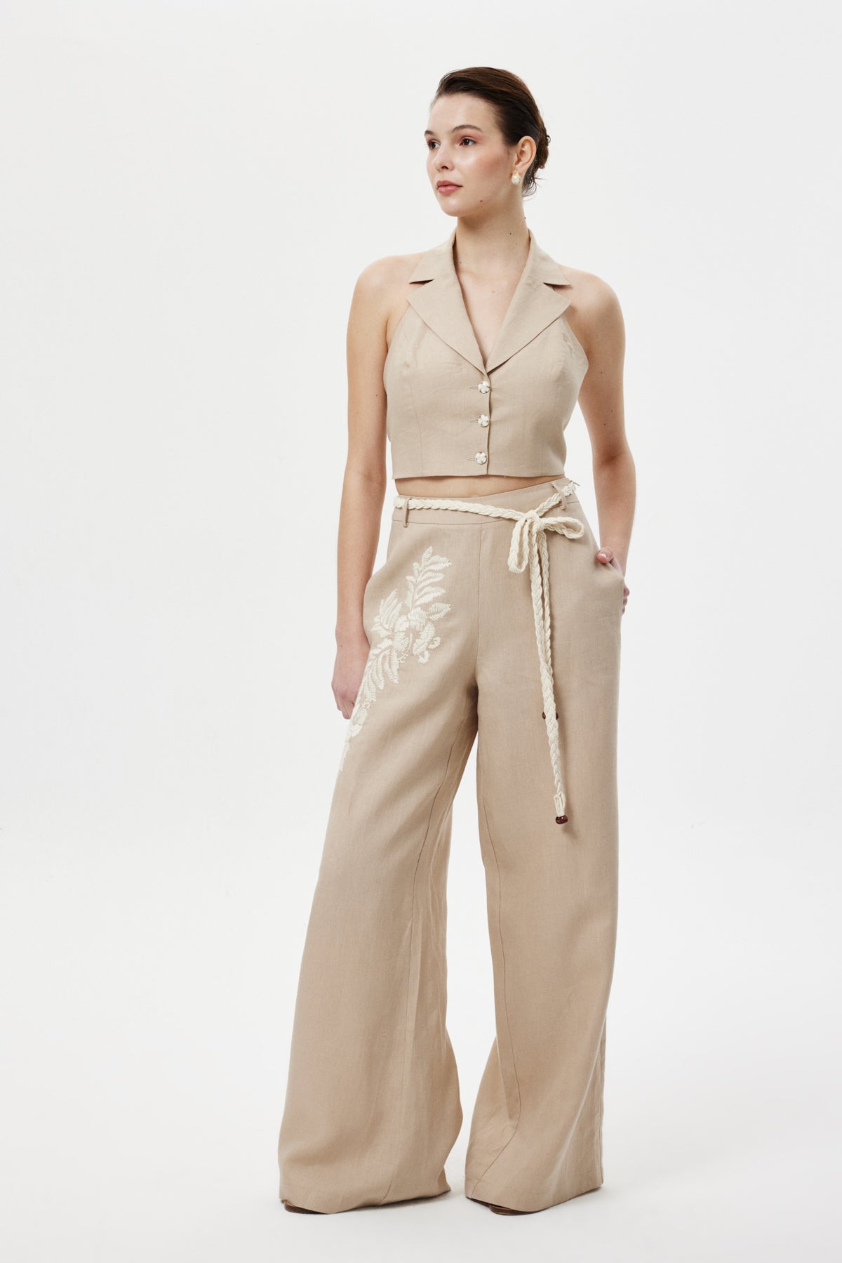 Sırtı Açık Crop Bluz BEJ