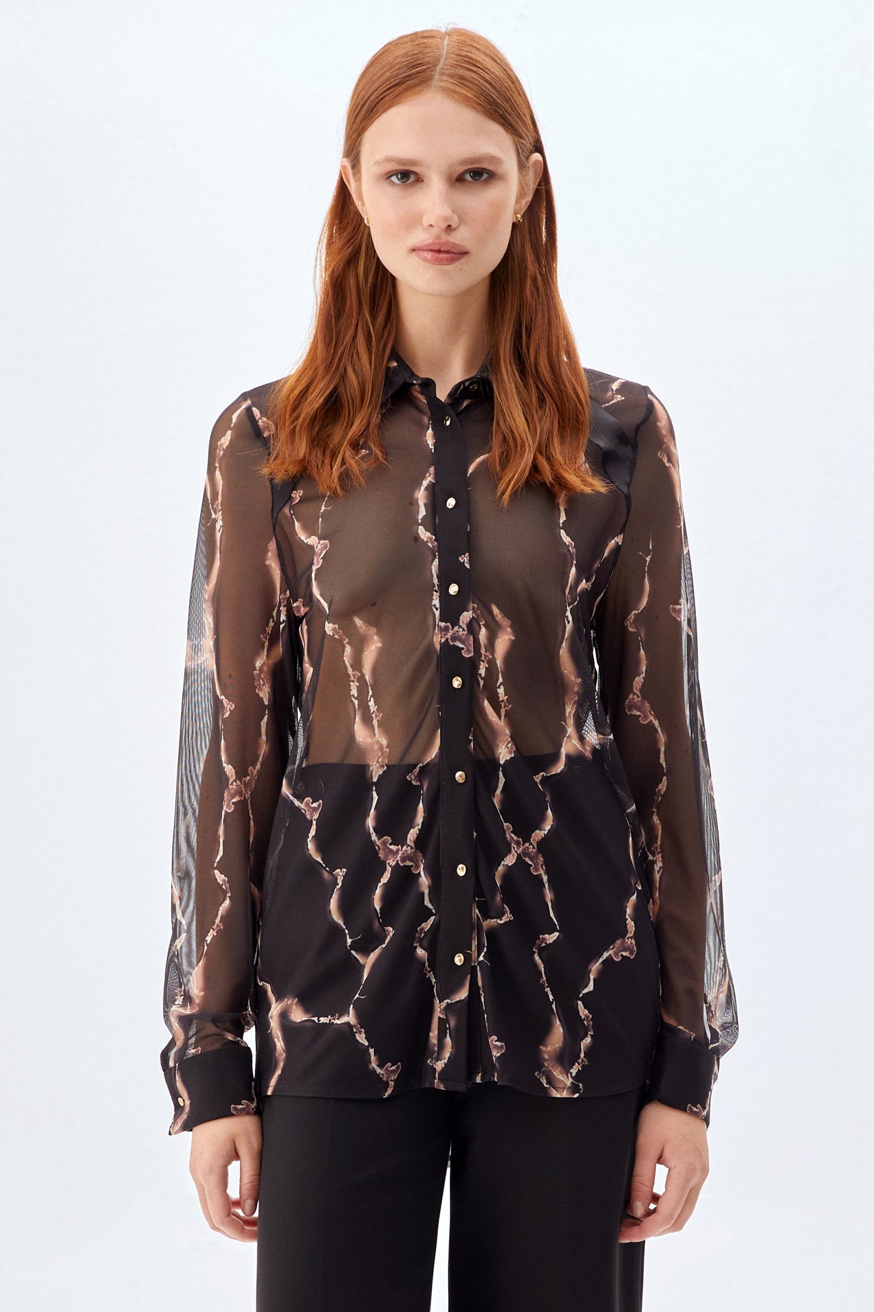 Soyut Desenli Transparan Gömlek