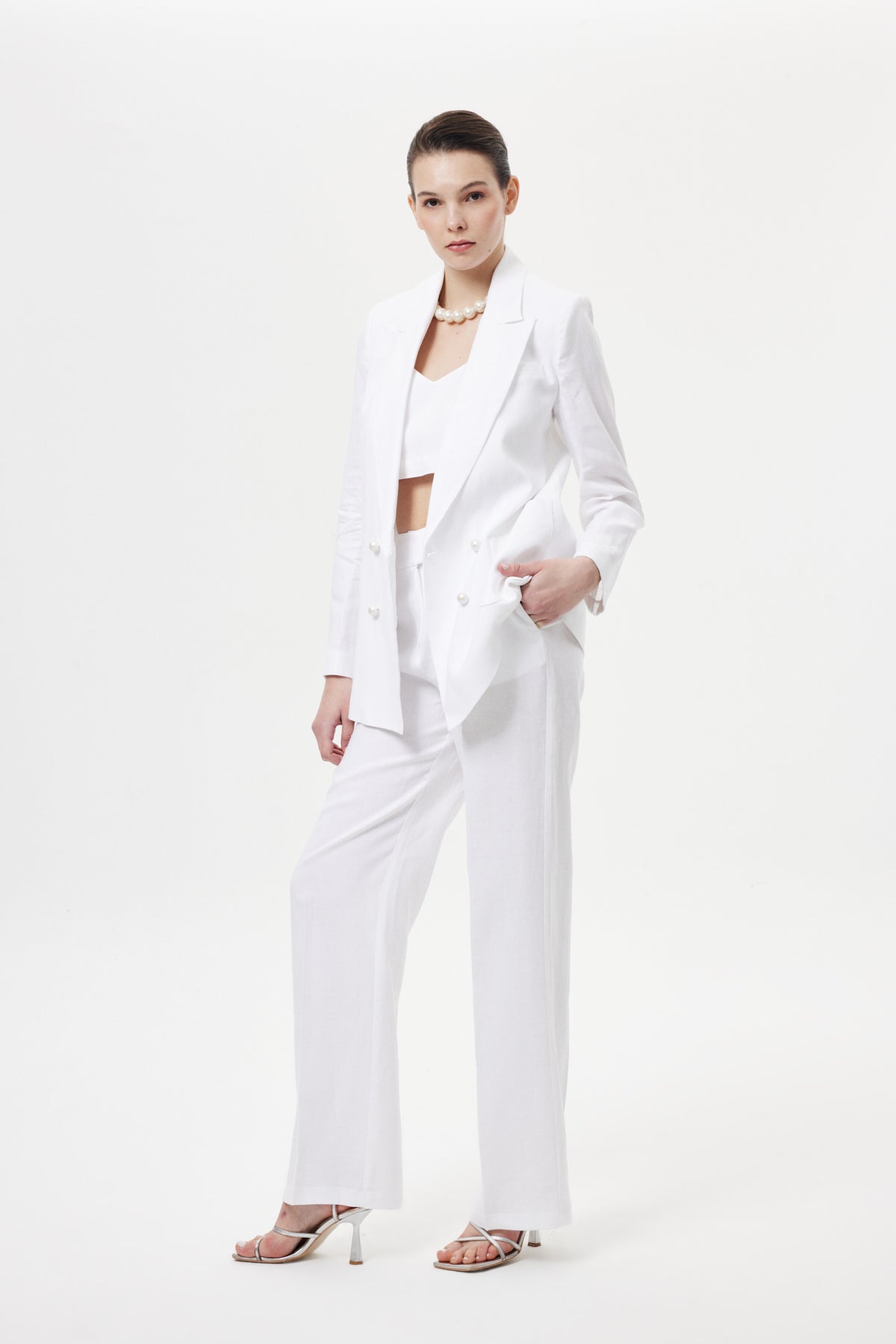 İncili Keten Takım BEYAZ