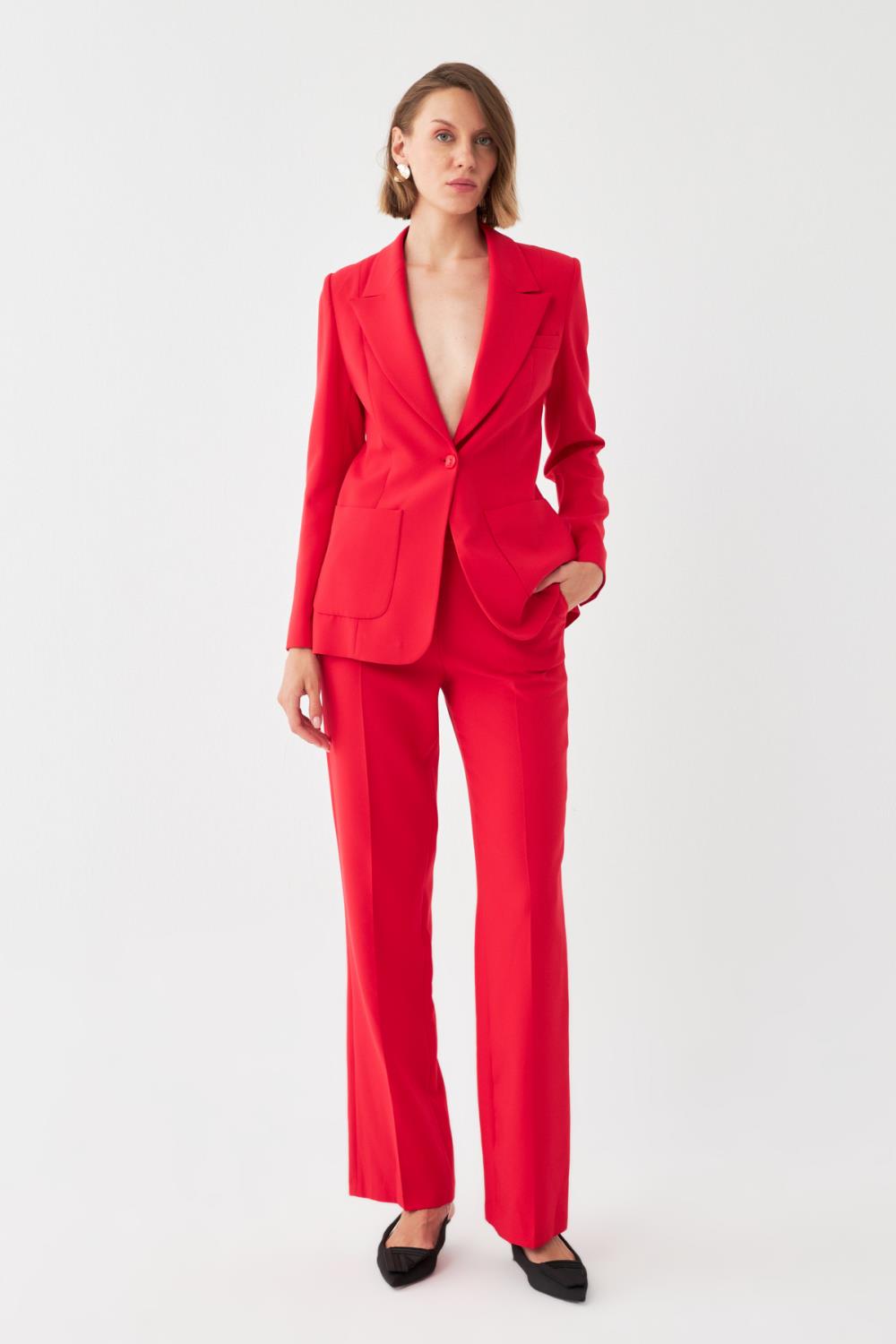 Tek Düğmeli Blazer-Pantolon Takım