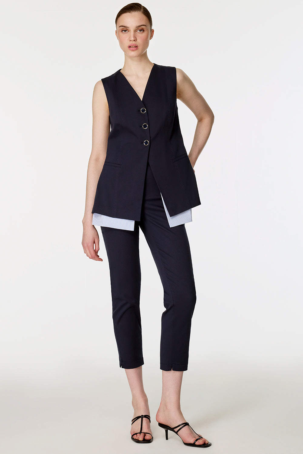 Çizgili Garnili Yelekli Takım LACİVERT