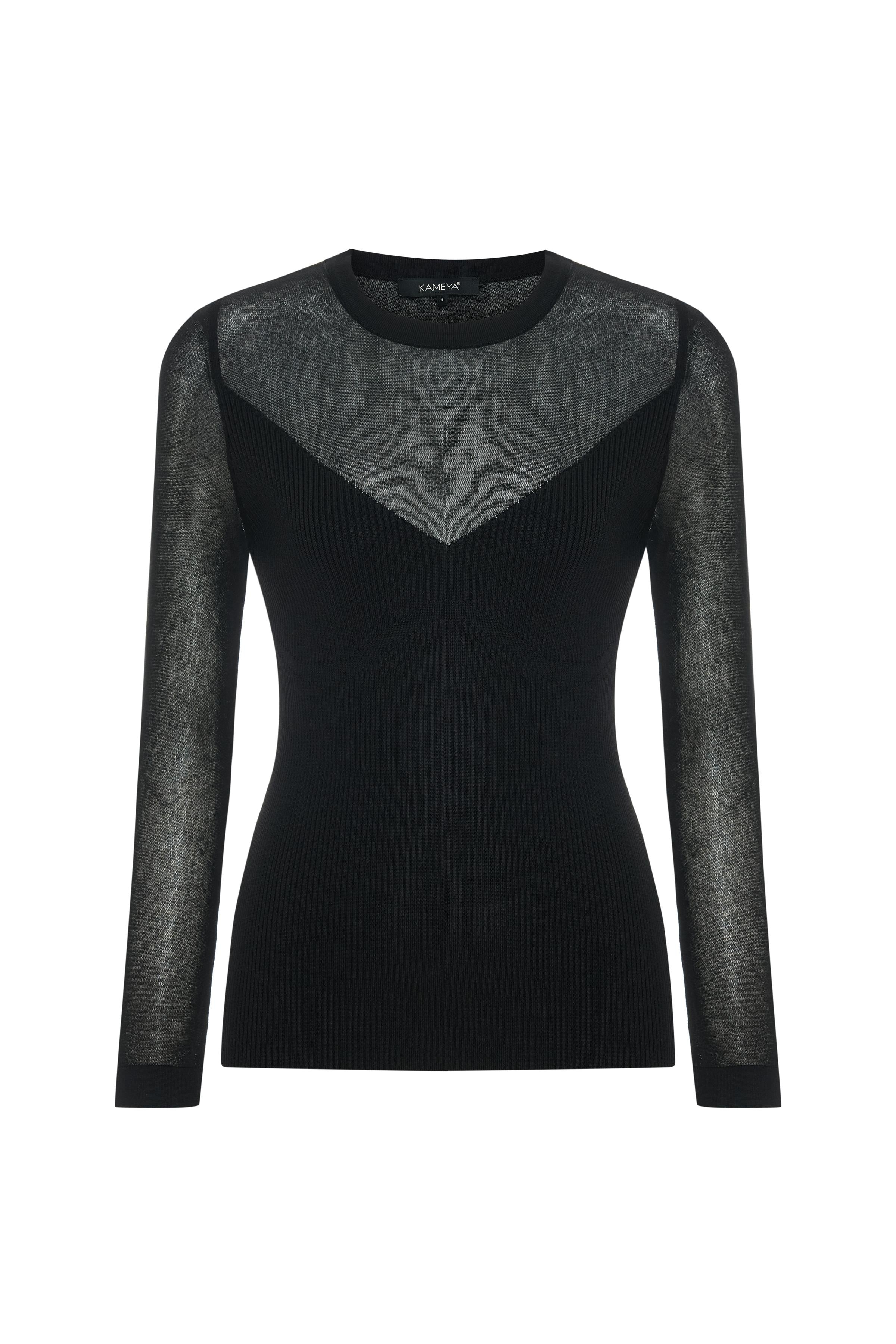 TRANSPARAN DETAYLI TRİKO BLUZ 26W10863