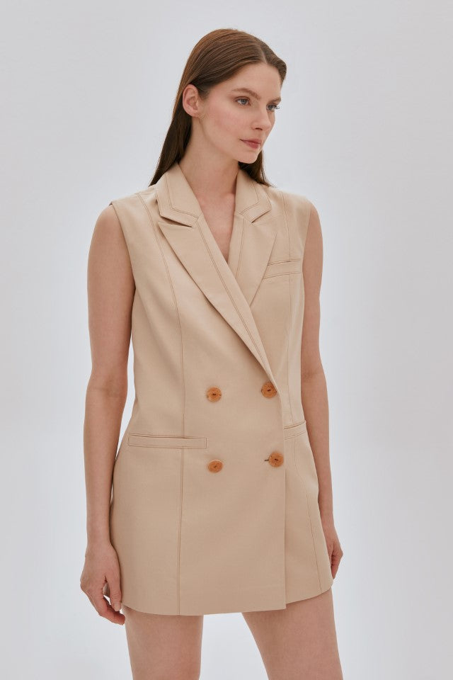 Uzun Kruvaze Yelek BEYAZ