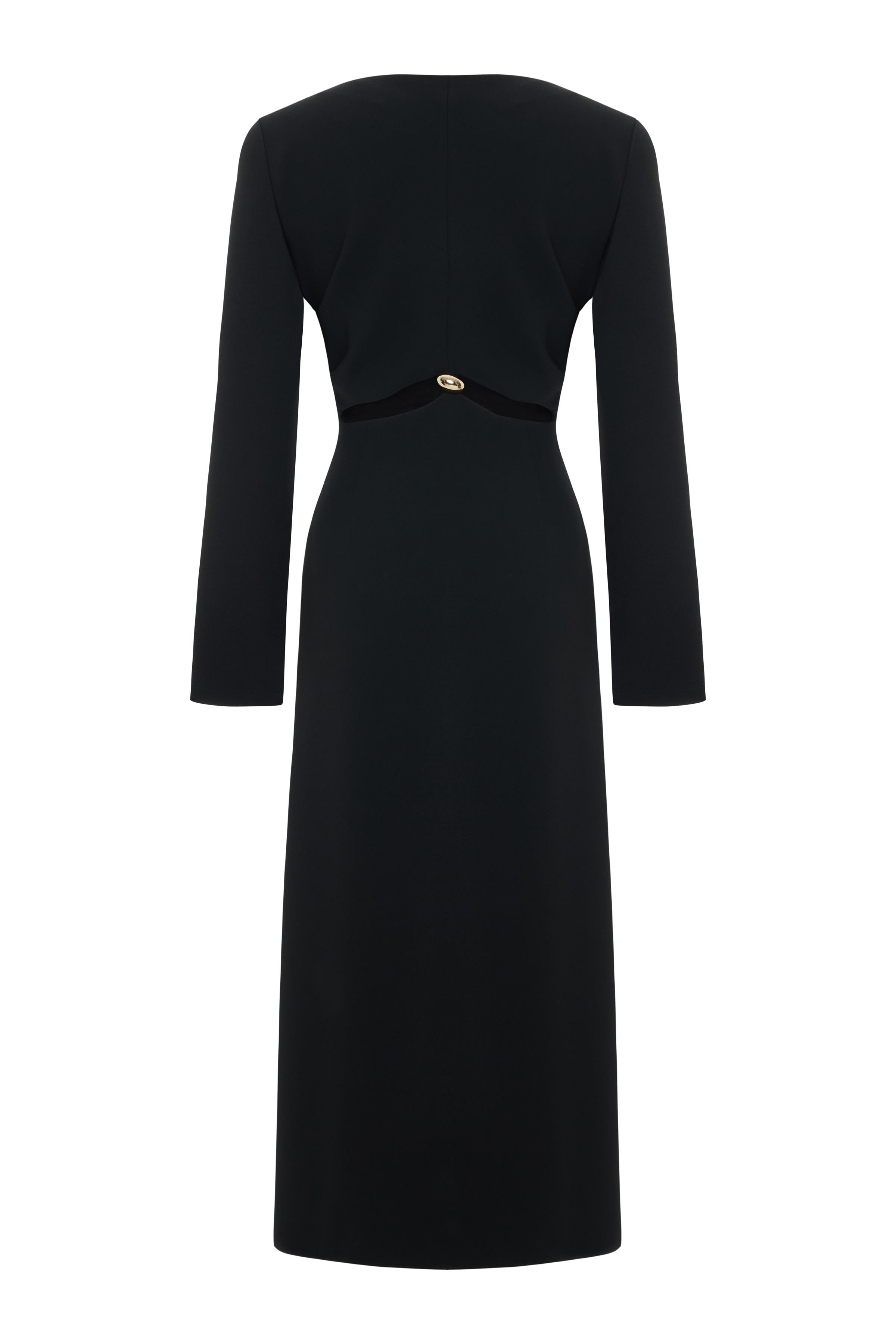 V YAKA UZUN ELBİSE 26W40817