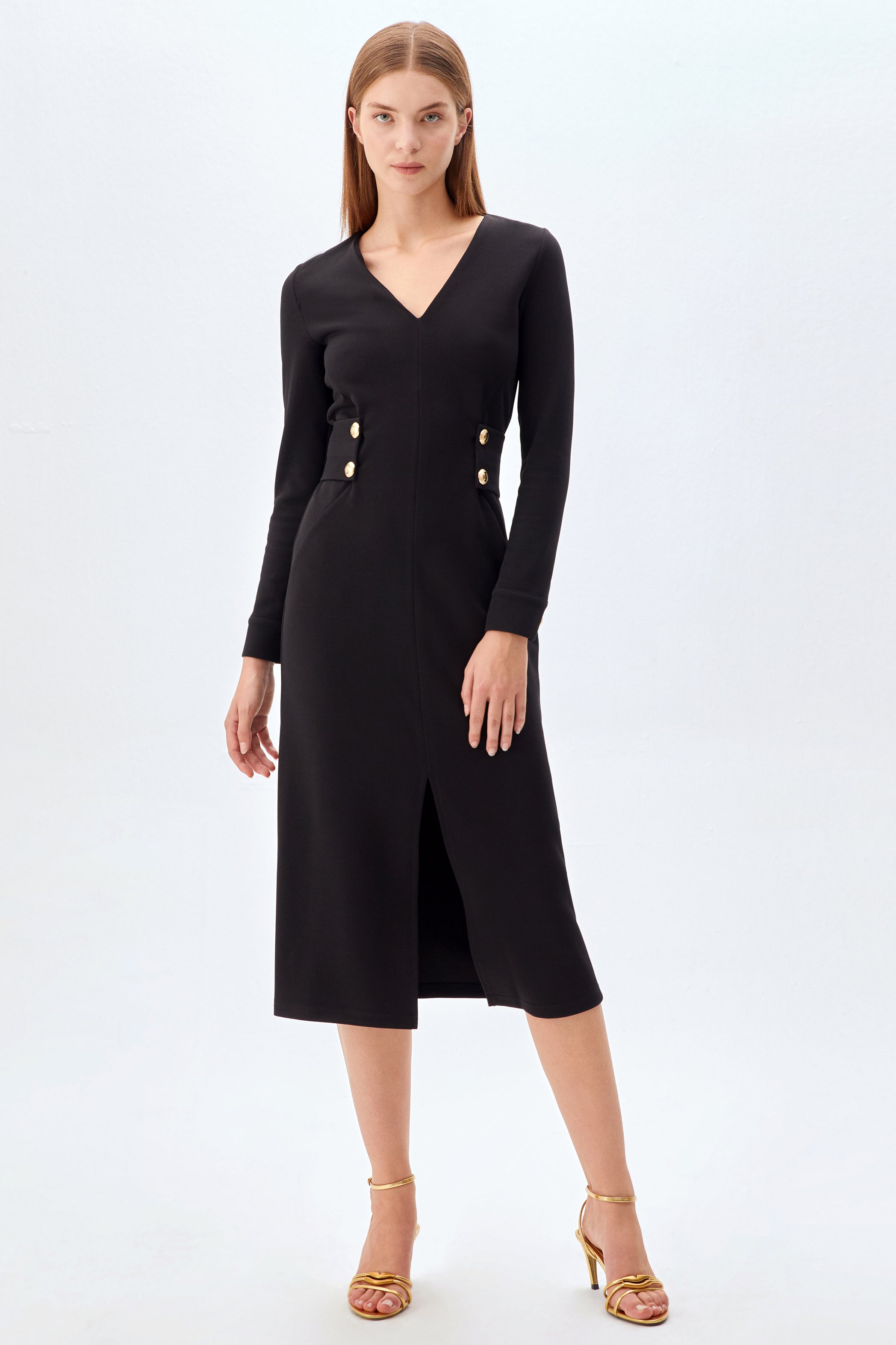 V Yaka Straıght-Fit Elbise