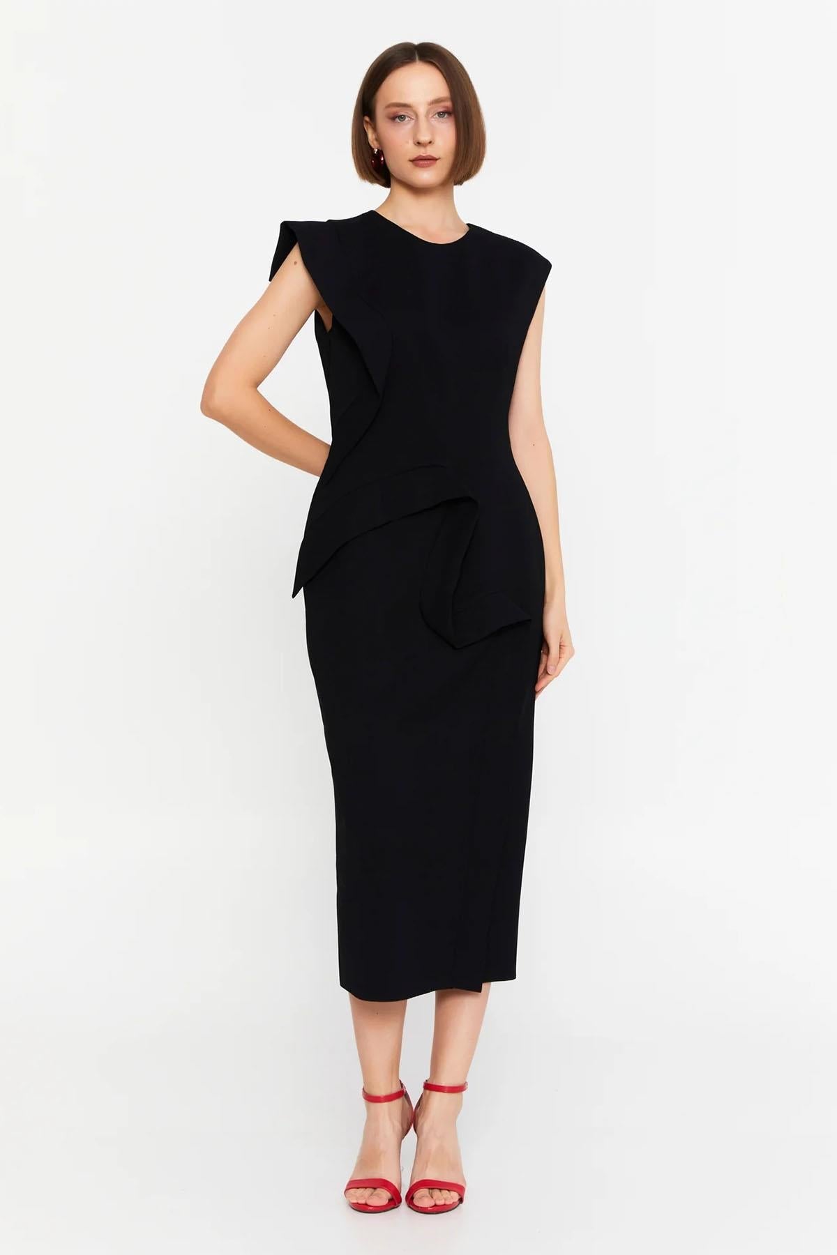 VOLANLI MİDİ ELBİSE 26W40809