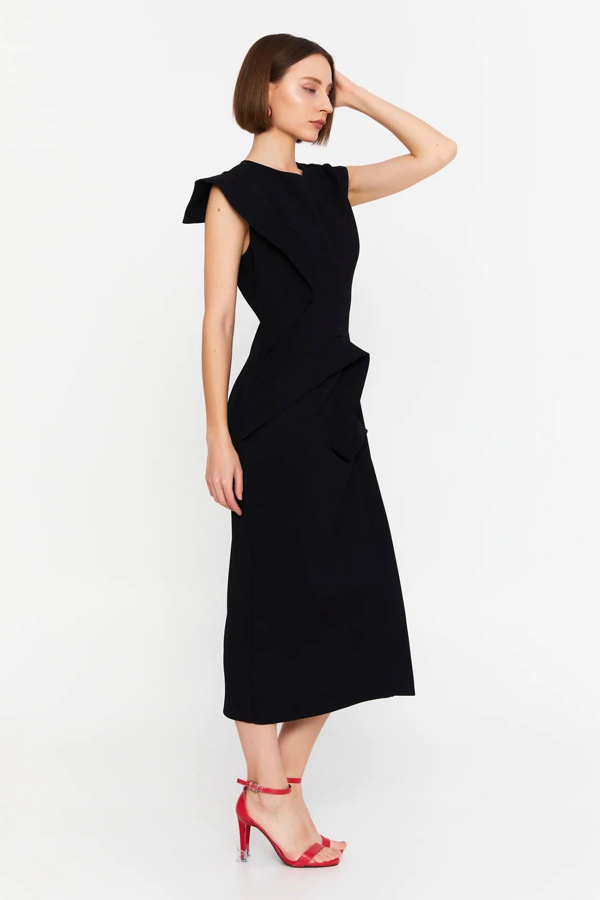 VOLANLI MİDİ ELBİSE 26W40809