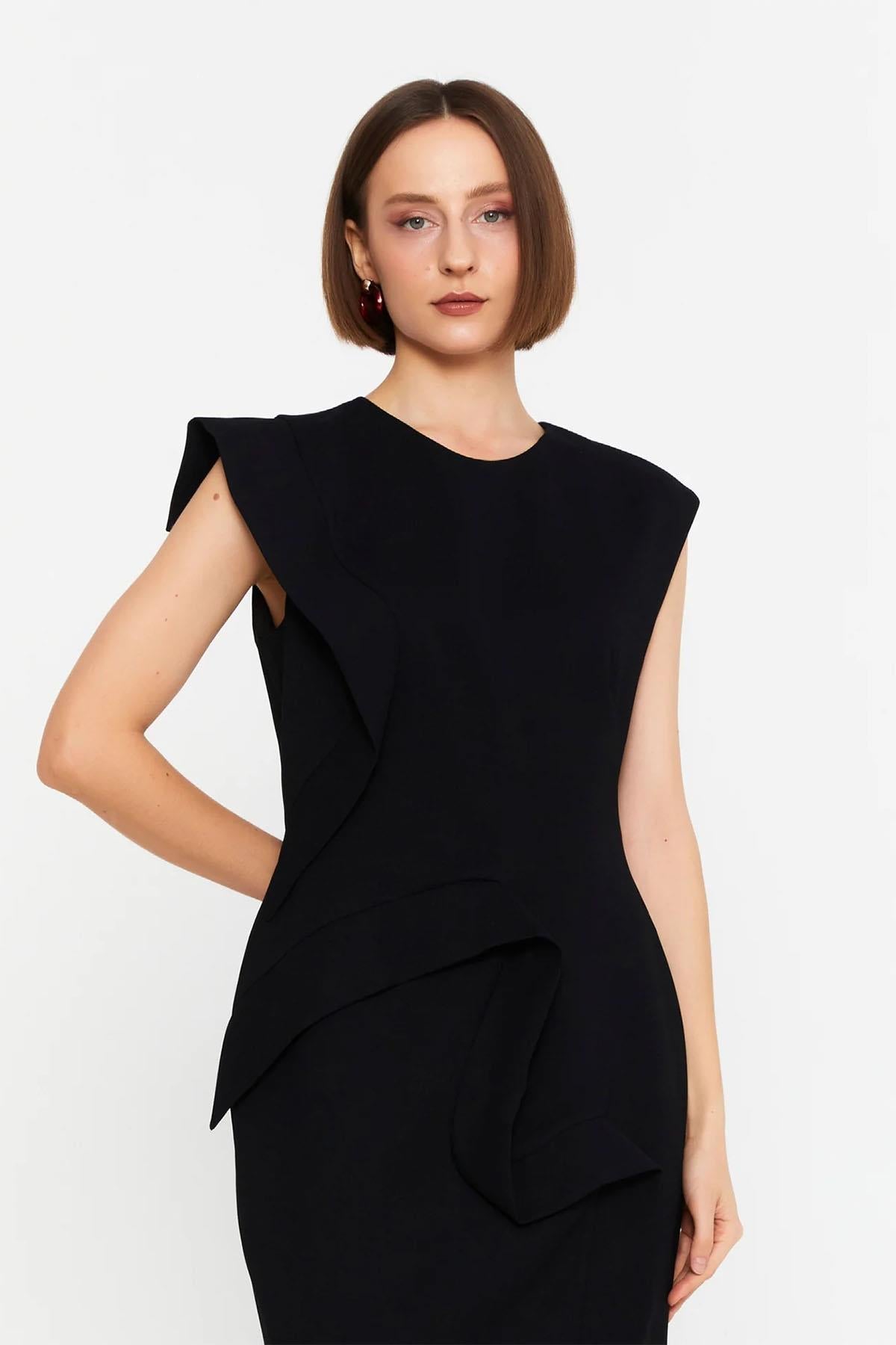 VOLANLI MİDİ ELBİSE 26W40809