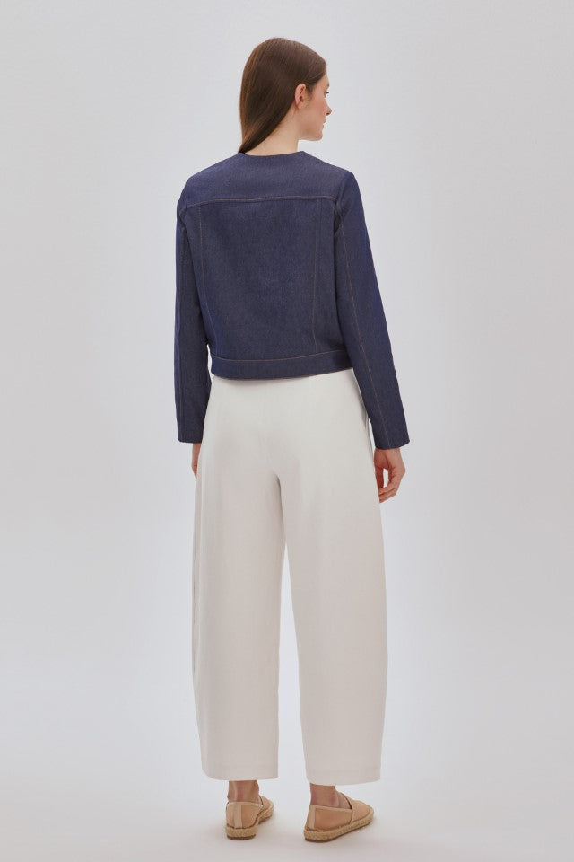 Yakasız Denim Ceket Lacivert